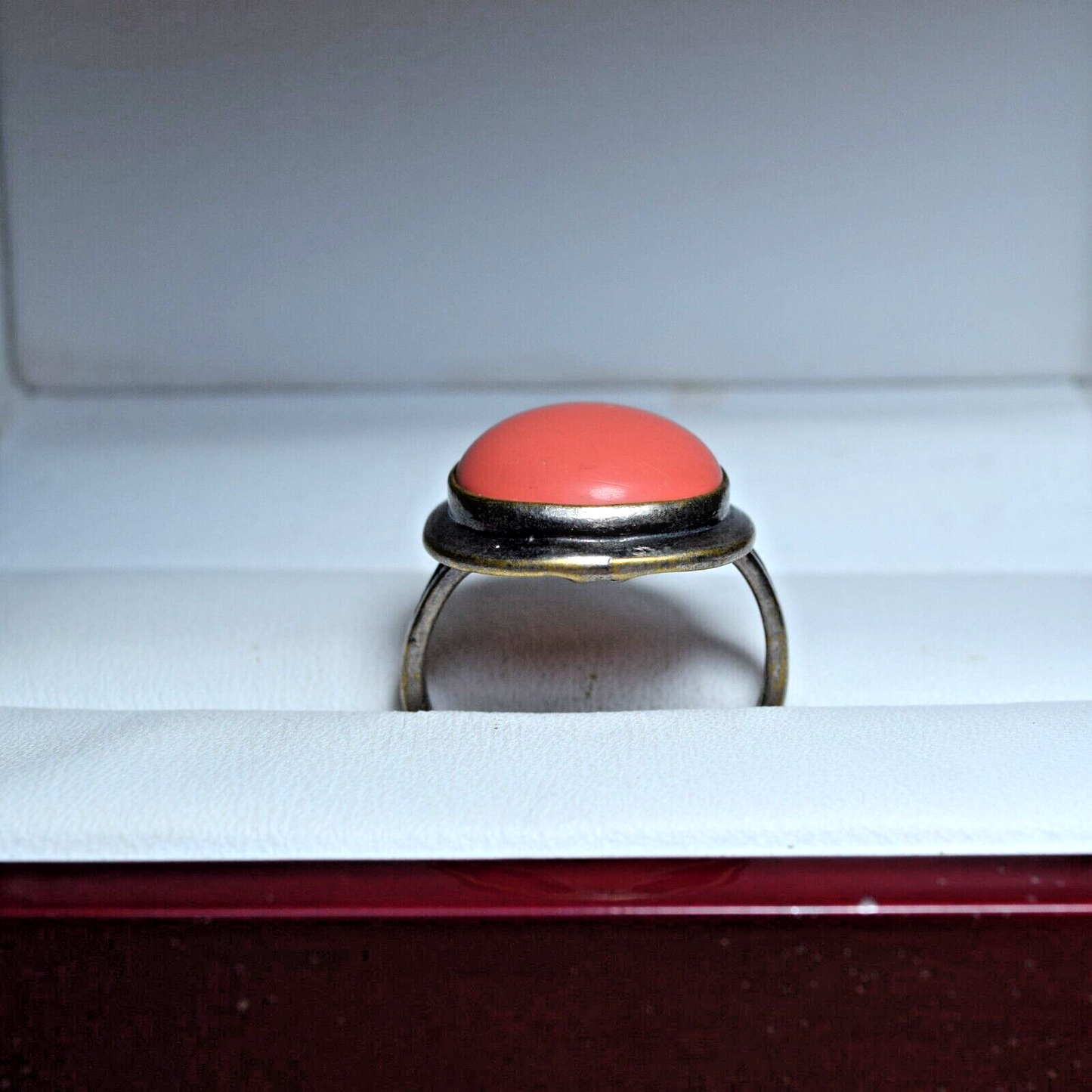 Soviet Bijouterie Ring With Coral Beautiful Ring Size 8.25 Weigt 4.08g Antique