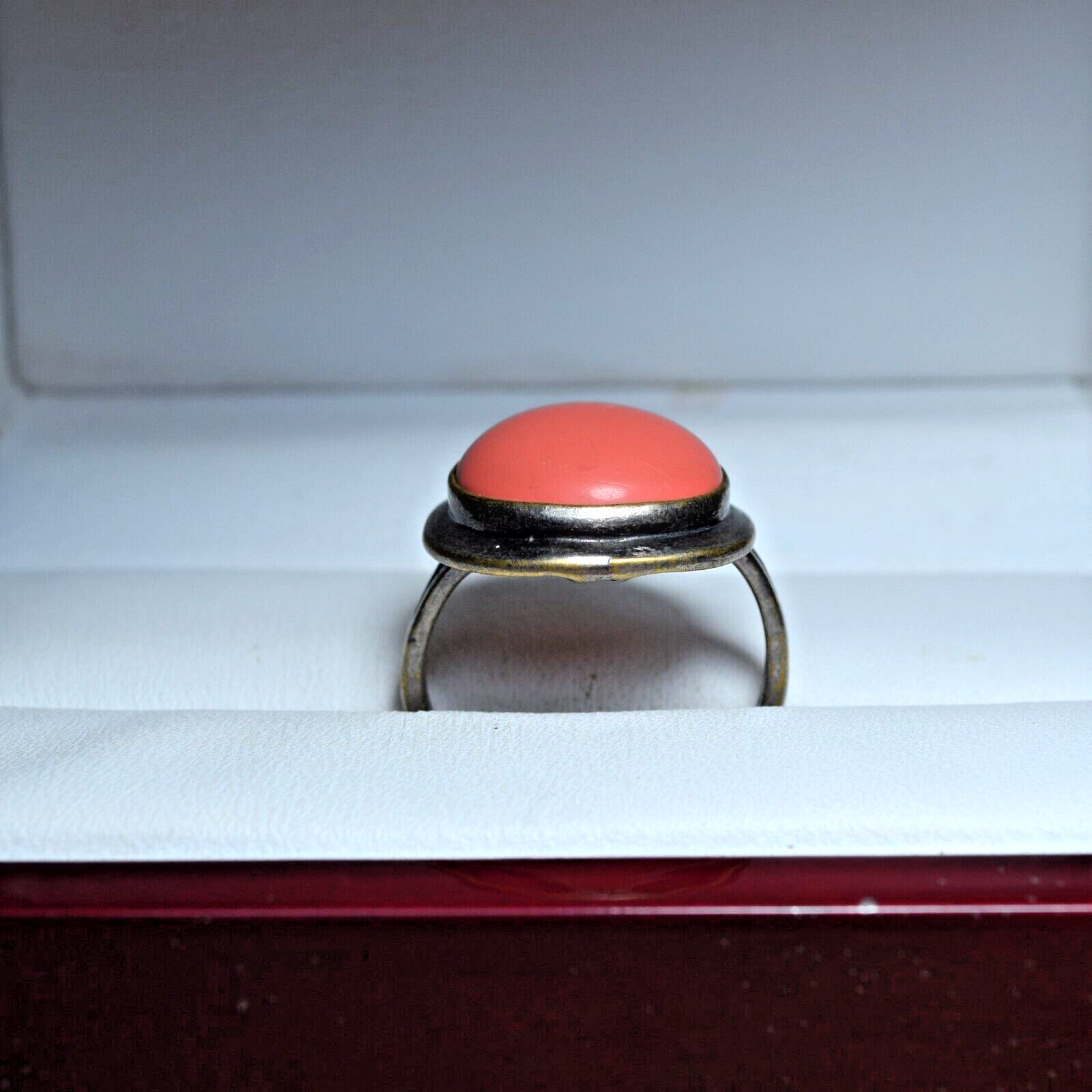 Soviet Bijouterie Ring With Coral Beautiful Ring Size 8.25 Weigt 4.08g Antique