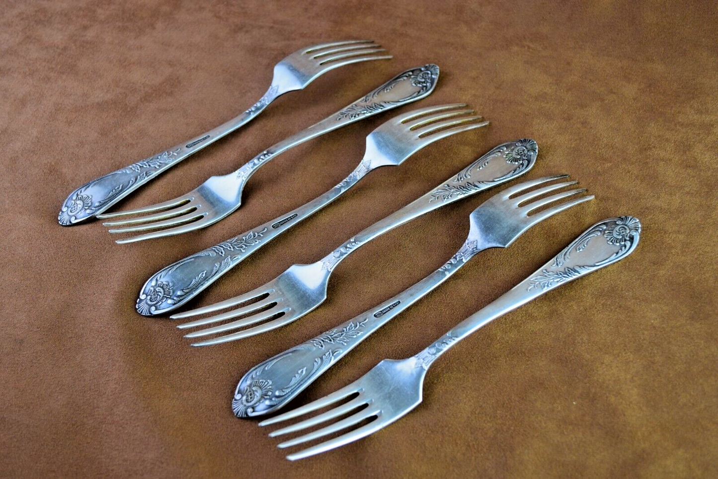 Soviet Vintage Table Forks Silver Plated Melchior Set of 6 USSR Soviet ZISH