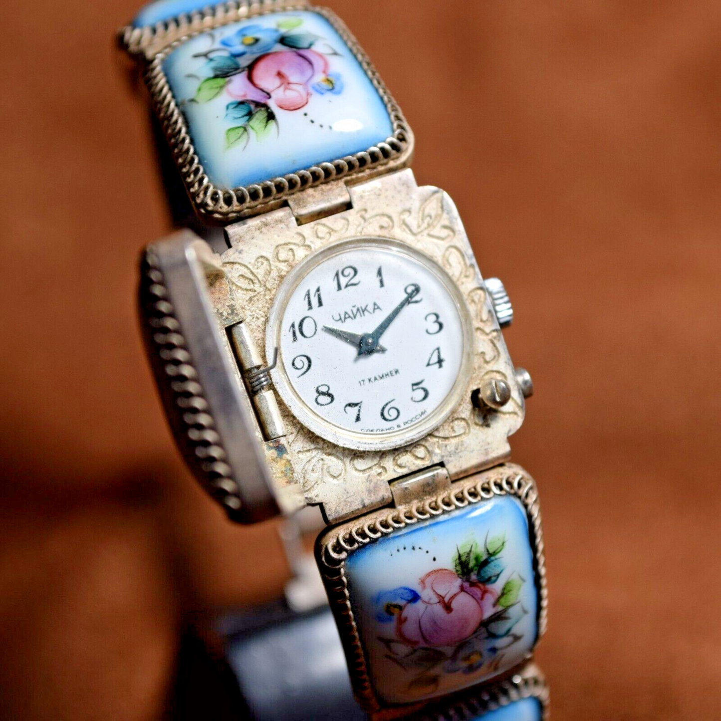 Women's Watch CHAIKA HAND PAINTED PORCELAIN FLOWERS Chaika Soviet Watch Ladies