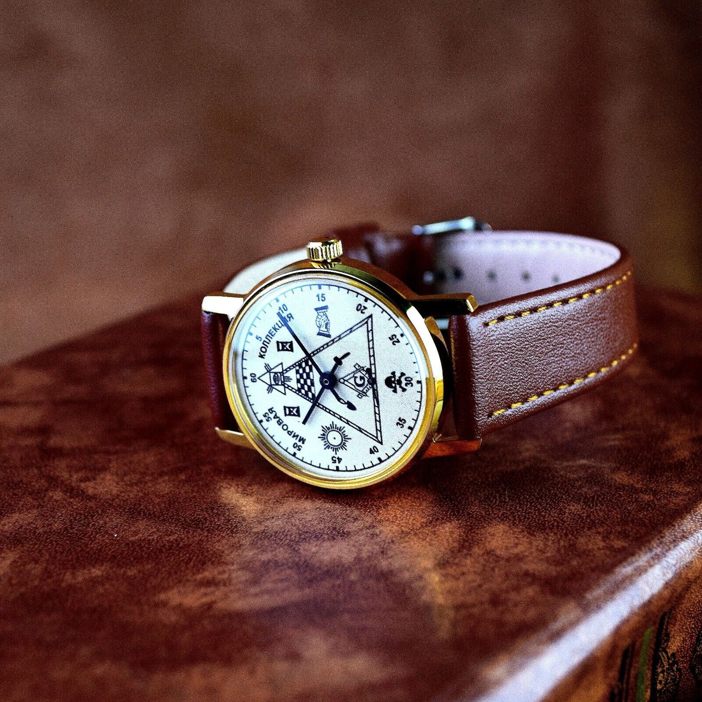 Soviet Wristwatch Pobeda Masonic Style Vintage ZIM Mens Soviet Military Watch