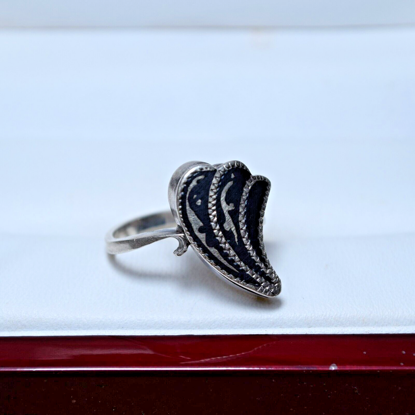 Soviet Silver Woman's Ring Kubachi Niello 925 Size 8 Weight 3.72 USSR Ring