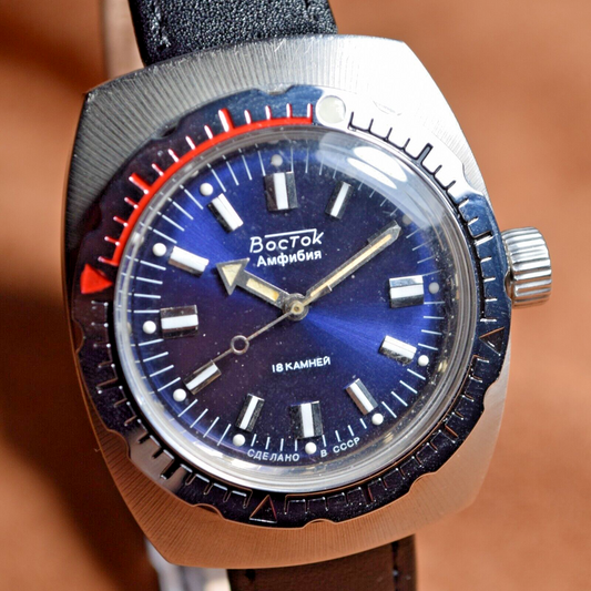 VINTAGE Wristwatch VOSTOK AMPHIBIAN Diver 200M WATCH Soviet Blue Dial USSR Watch