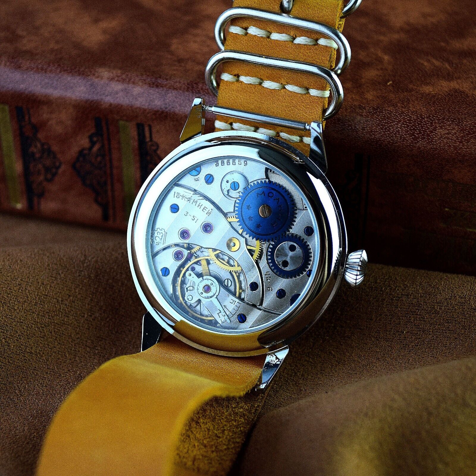 VINTAGE Wristwatch Marriage Original Emblem USSR Military Watch Leather Band