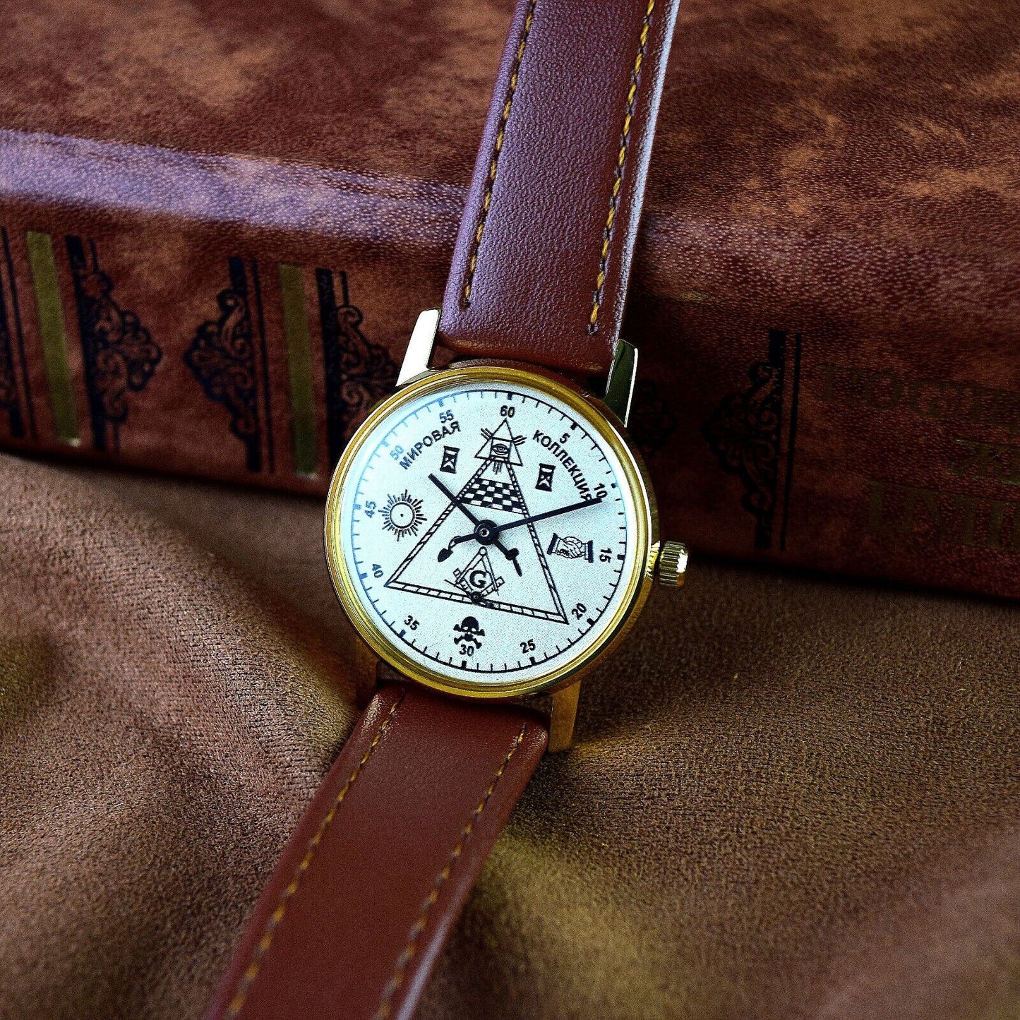 Soviet Wristwatch Pobeda Masonic Style Vintage ZIM Mens Soviet Military Watch