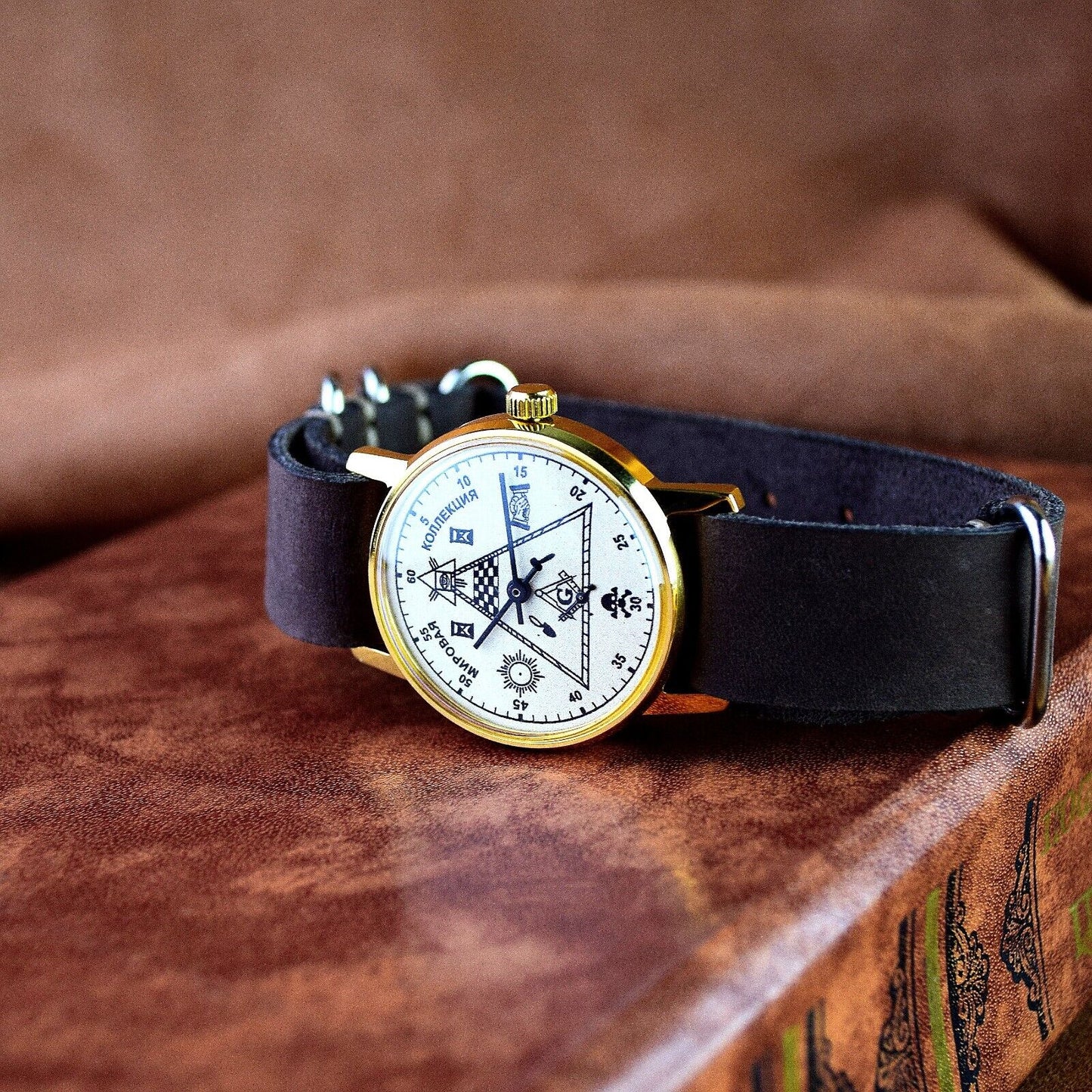 Wristwatch Pobeda Masonic Style Vintage ZIM Mens Soviet Military Wristwatch USSR