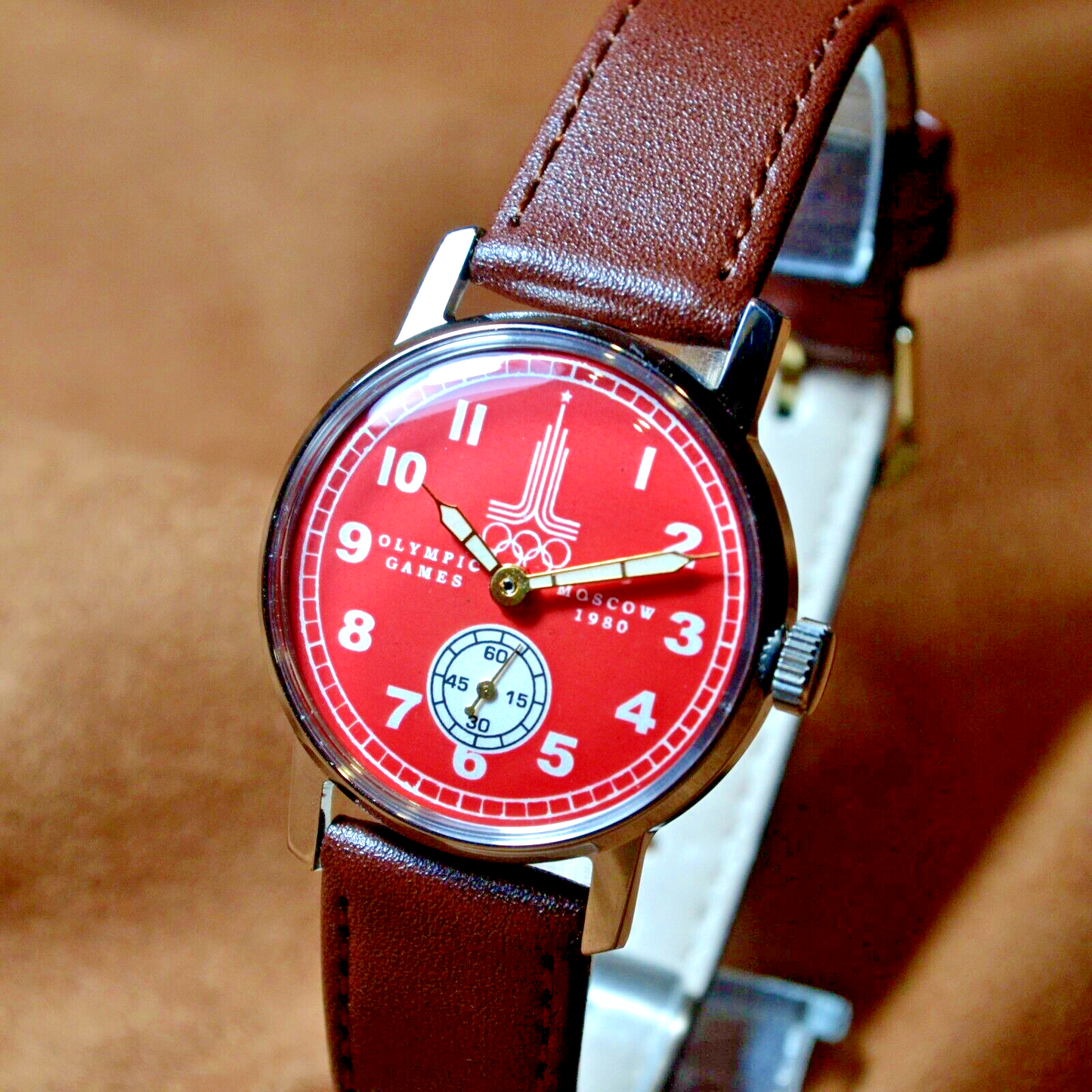Soviet Vintage Wristwatch Pobeda Olympic Games Mens Mechanical Watch 15 Jewels