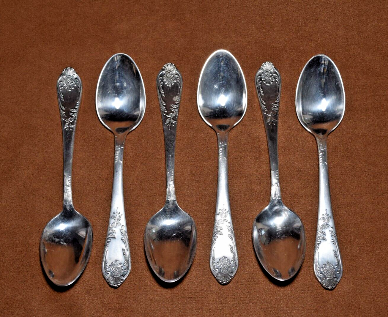 Soviet Vintage Dessert Spoons Set of 6 Silver Plated Melchior USSR Zish Vintage
