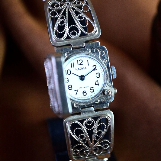 Ladies Soviet Wristwatch CHAIKA HAND PAINTED Filigree Vintage Women's Watch