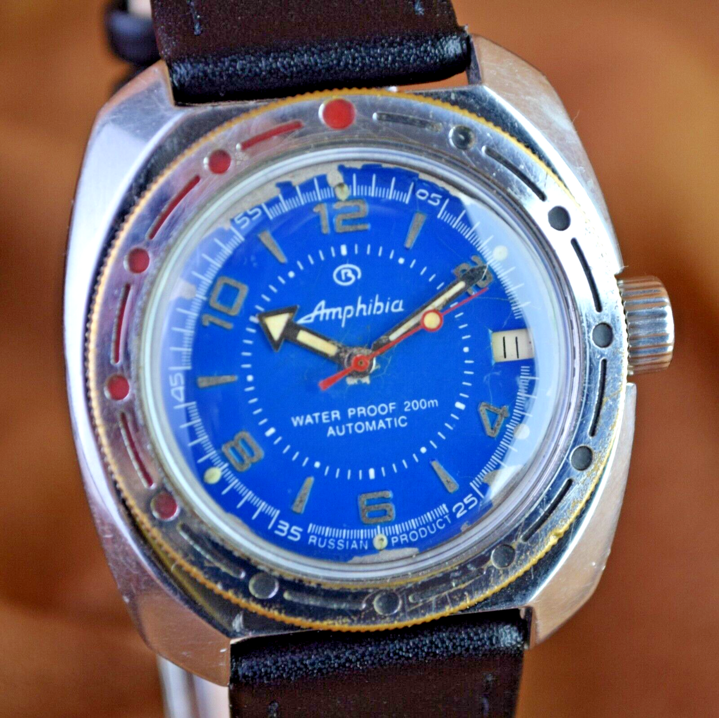 Soviet VINTAGE Wristwatch VOSTOK AMPHIBIAN Diver 200M WATCH Blue Dial USSR Watch