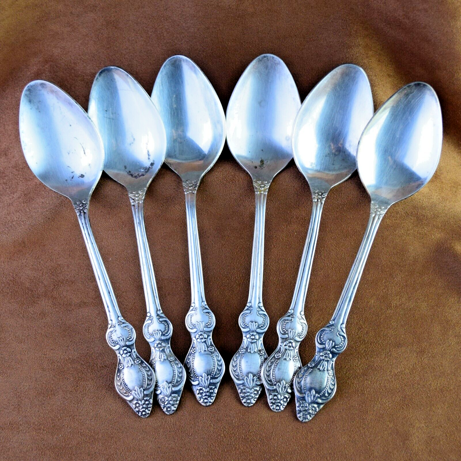 Vintage SOVIET Table Spoons Set of 6 SPOONS Wild Rose Pattern Melchior spoons