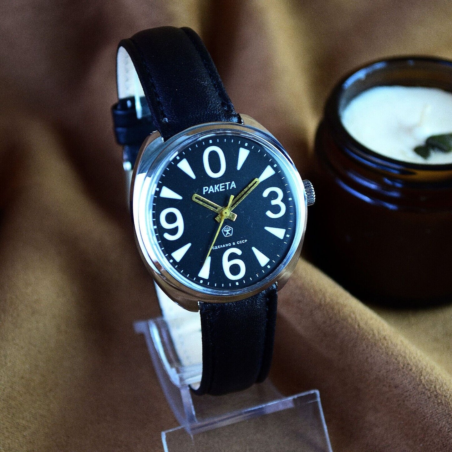 Vintage Wristwatch Raketa BIG ZERO Soviet USSR Watch Montre Homme Black Dial
