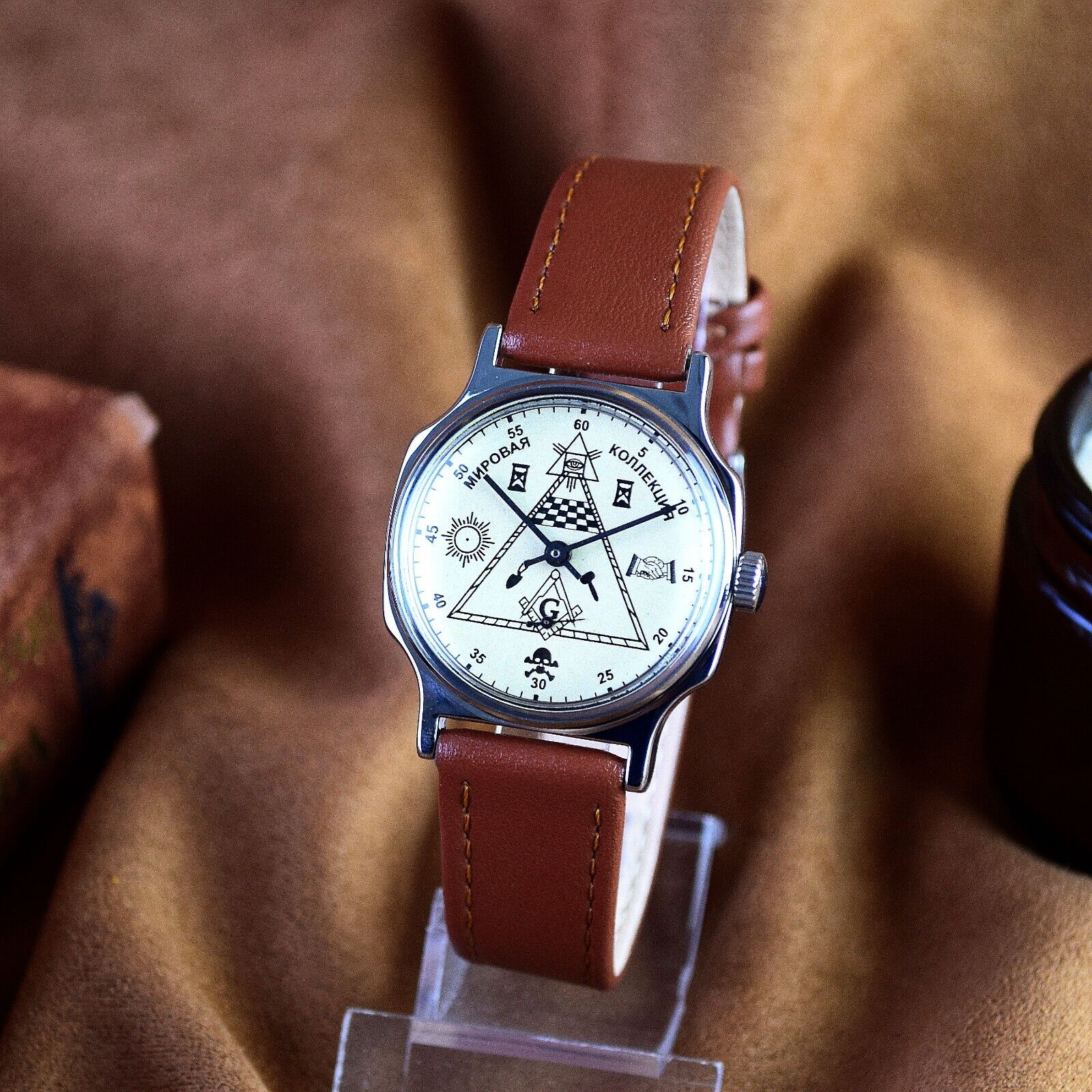 Soviet Wristwatch Pobeda Masonic Style Vintage Mens Soviet Military Wristwatch