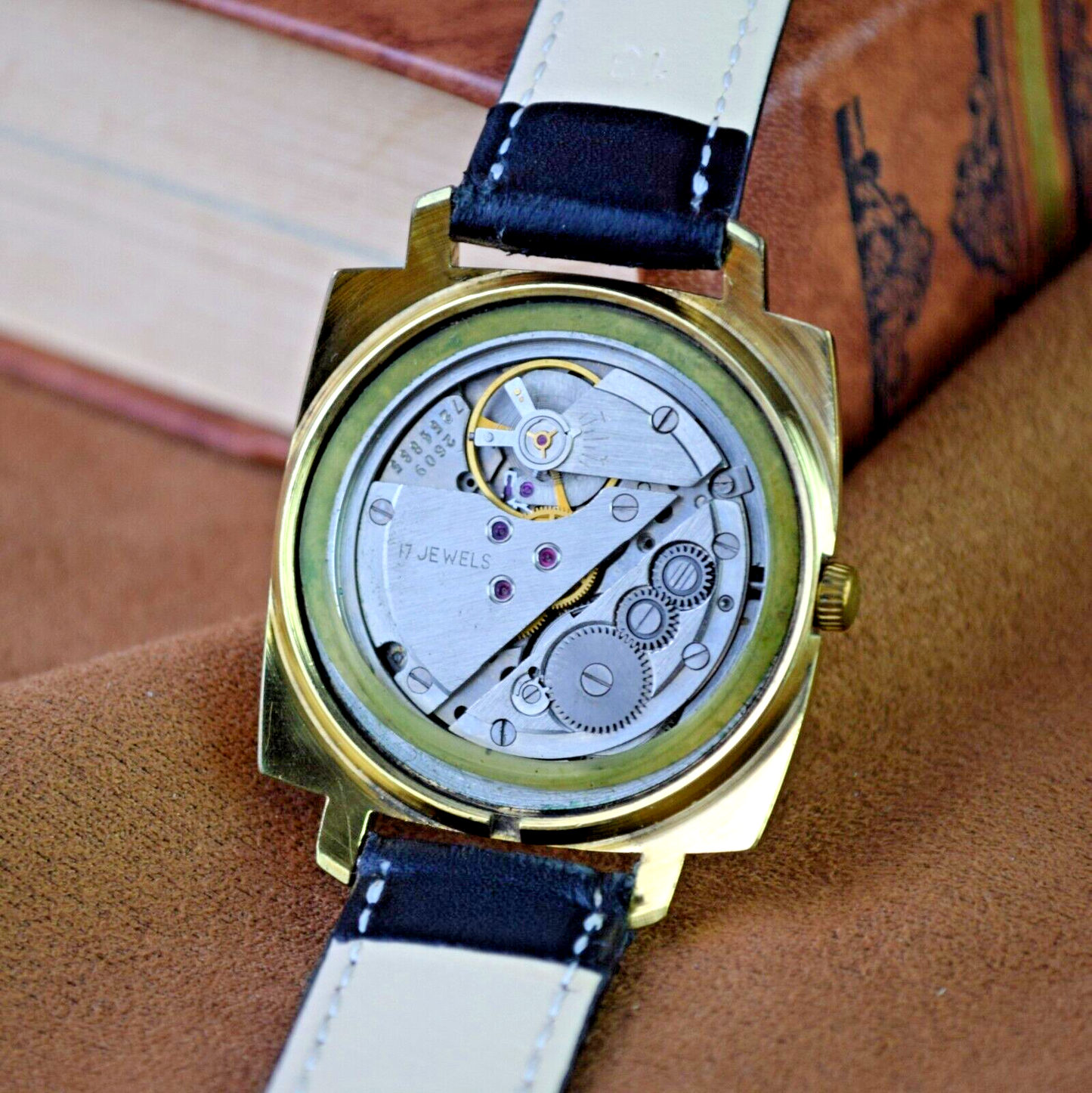Soviet Wristwatch POLJOT 17 Jewels Mechanical Mens Watch Gold Dial USSR Vintage