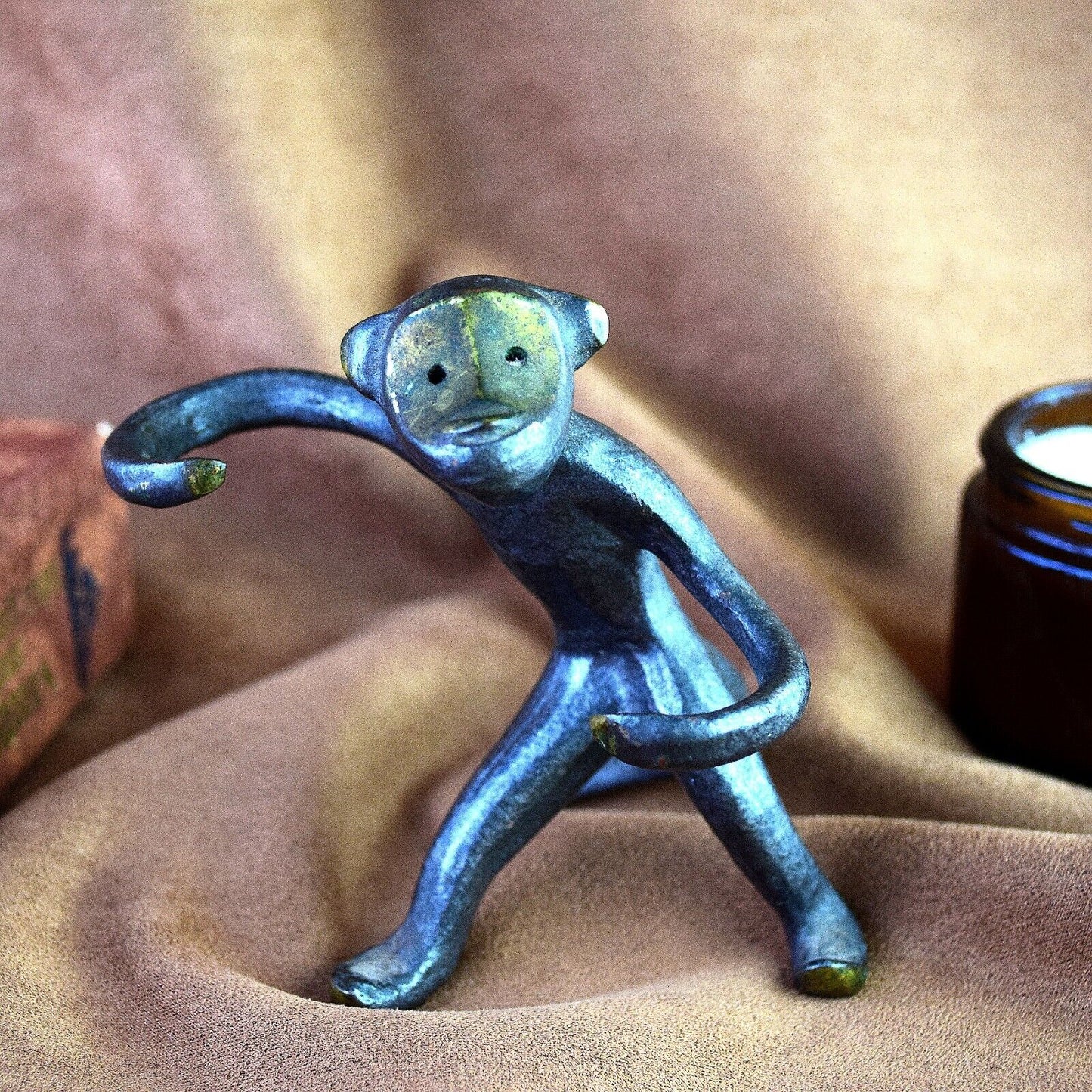 Bronze Monkey Ring Holder Vintage Original 1970s Soviet Bronze Figurine