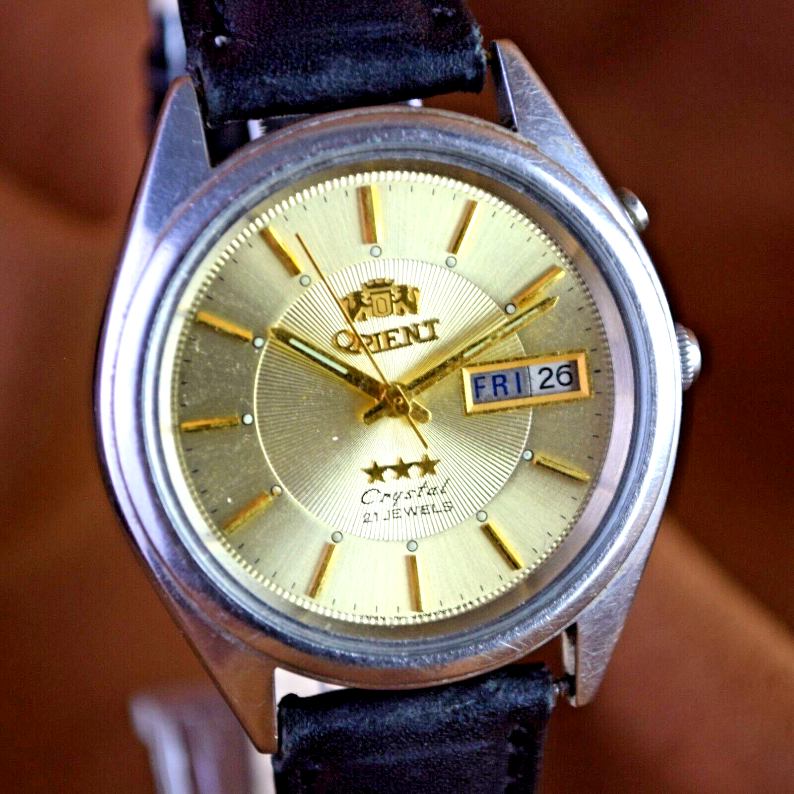 Vintage Japanse Watch ORIENT CRYSTAL 3 AAA Automatic 21 jewels Calendar Day Date