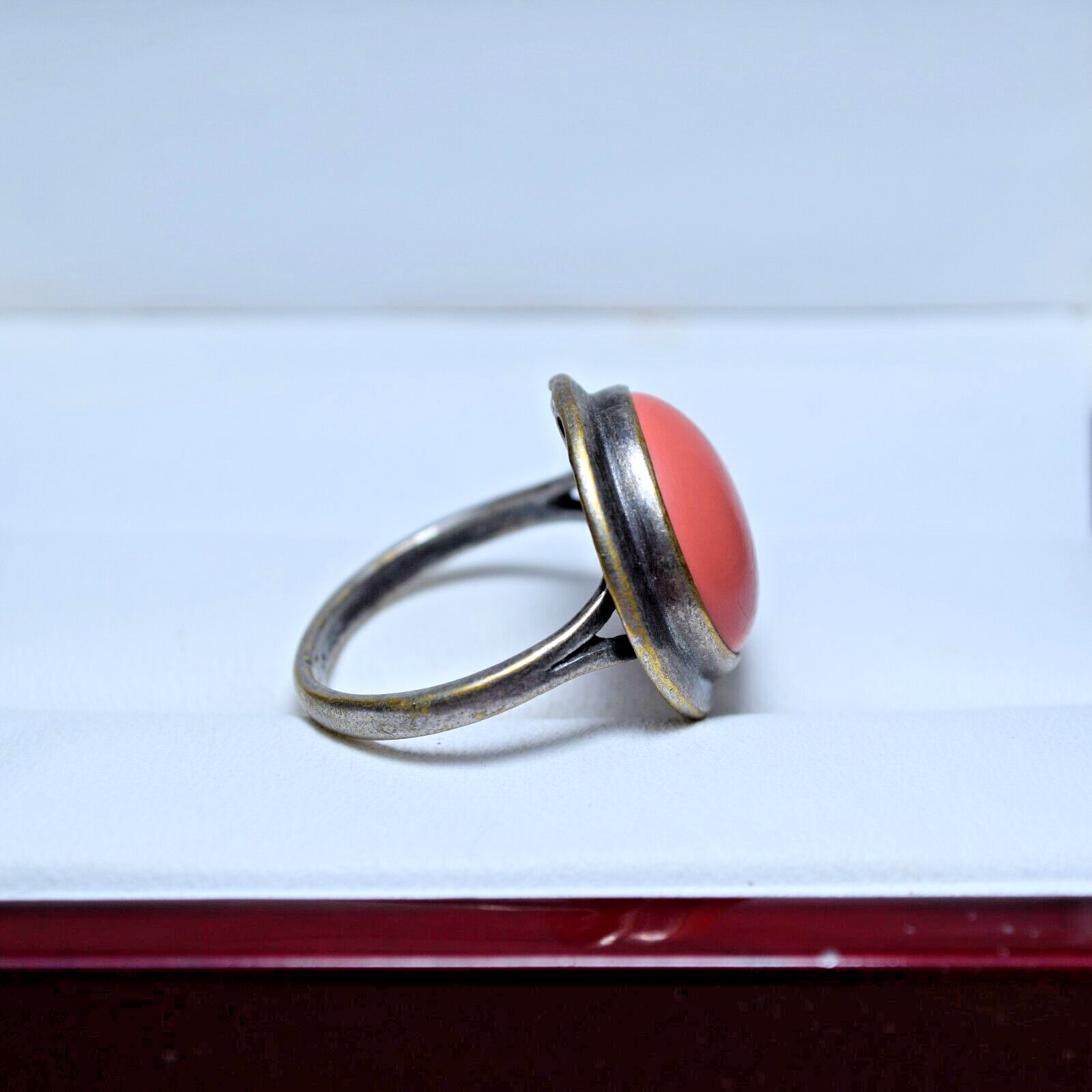 Soviet Bijouterie Ring With Coral Beautiful Ring Size 8.25 Weigt 4.08g Antique