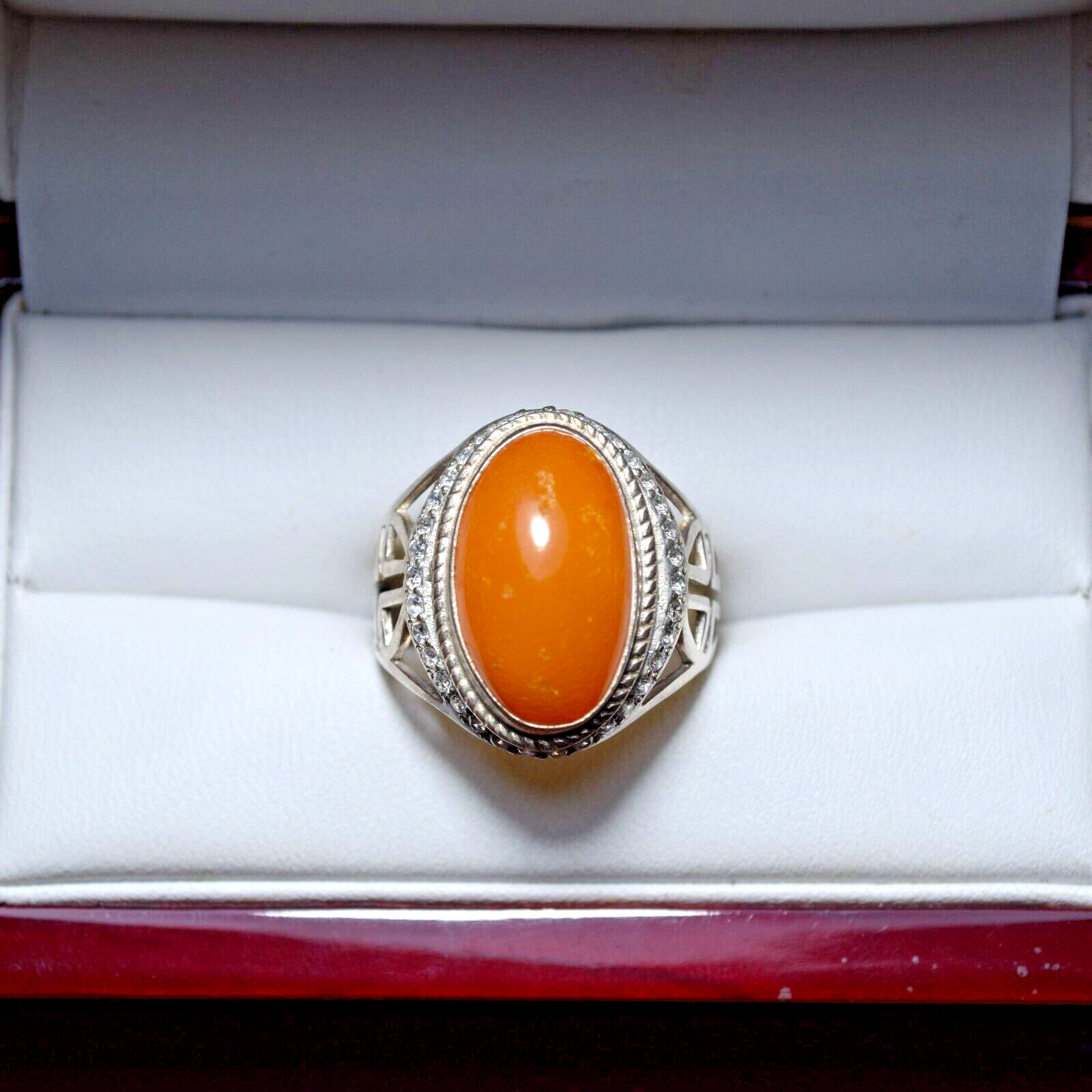 Soviet Silver Ring With Amber Beautiful Ring Size 12 Weigt 11.46 g Antique Ring