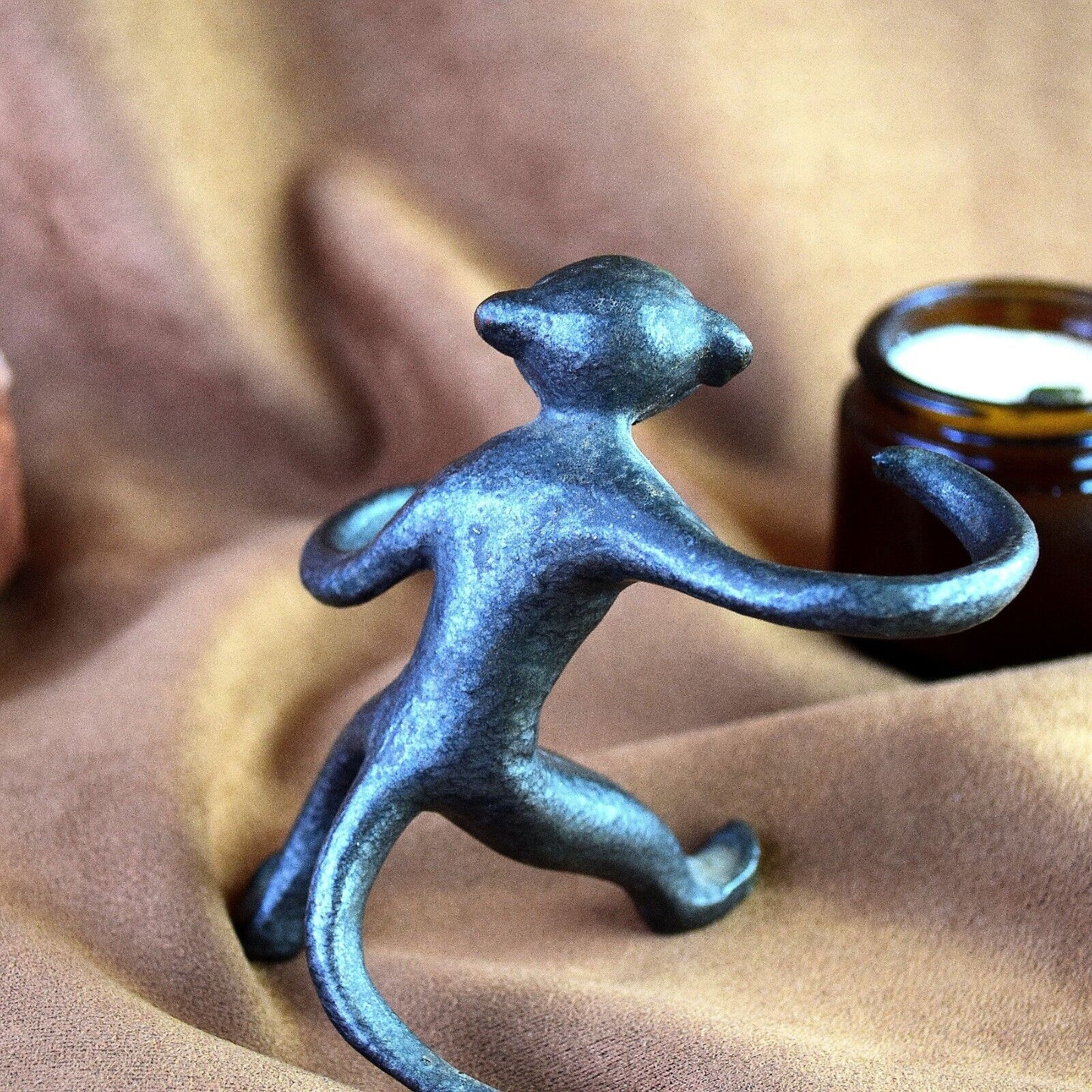 Bronze Monkey Ring Holder Vintage Original 1970s Soviet Bronze Figurine
