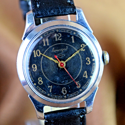 Vintage Watch Pobeda Leningrad Soviet Antique Mechanical Mens Wristwatch