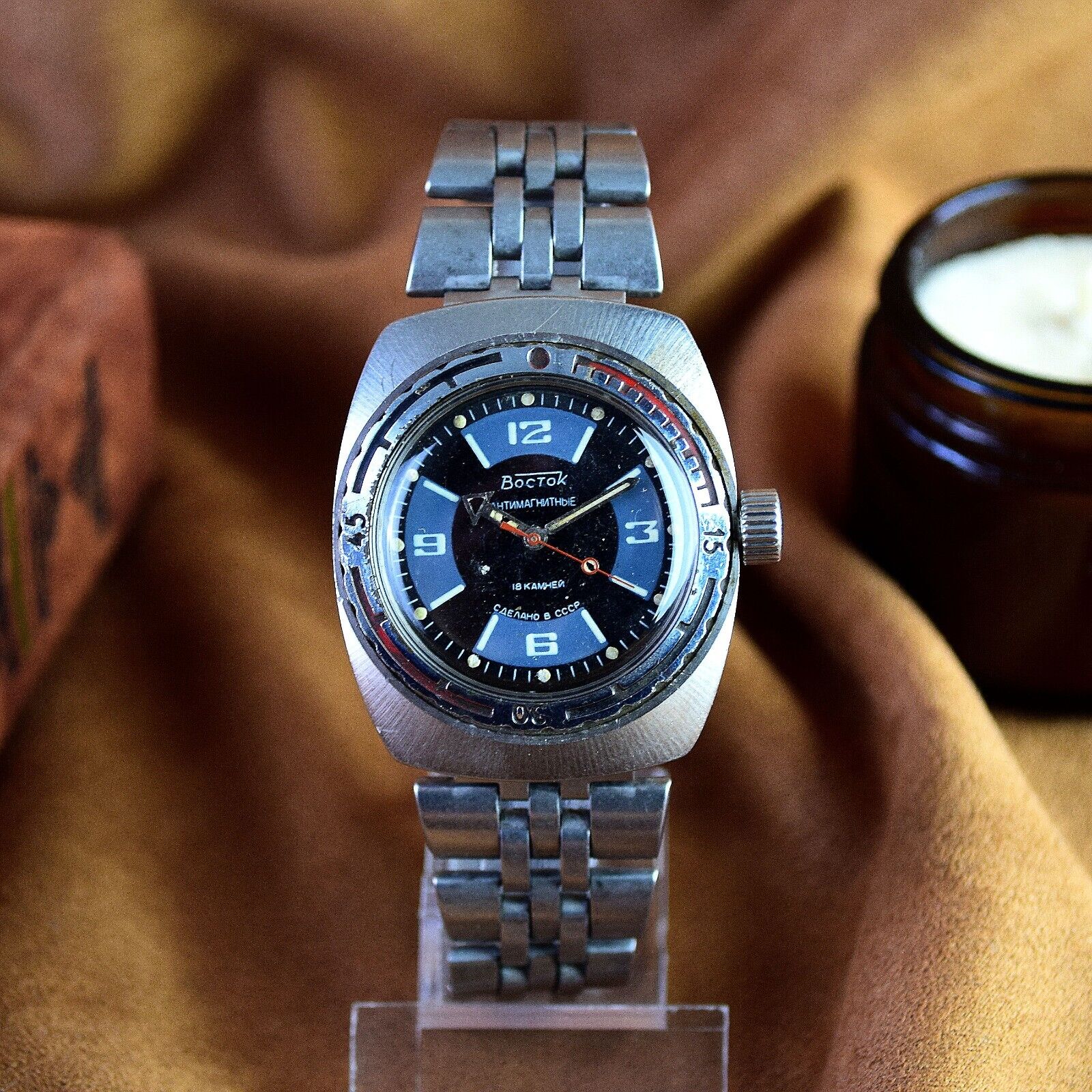 Soviet Wristwatch VOSTOK AMPHIBIAN Diver 200M VINTAGE WATCH Blue Dial USSR Watch
