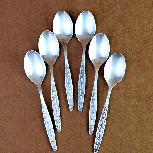 Soviet Dessert Spoons Russian Silver Plated Melchior Set of 6 USSR Zish Vintage 