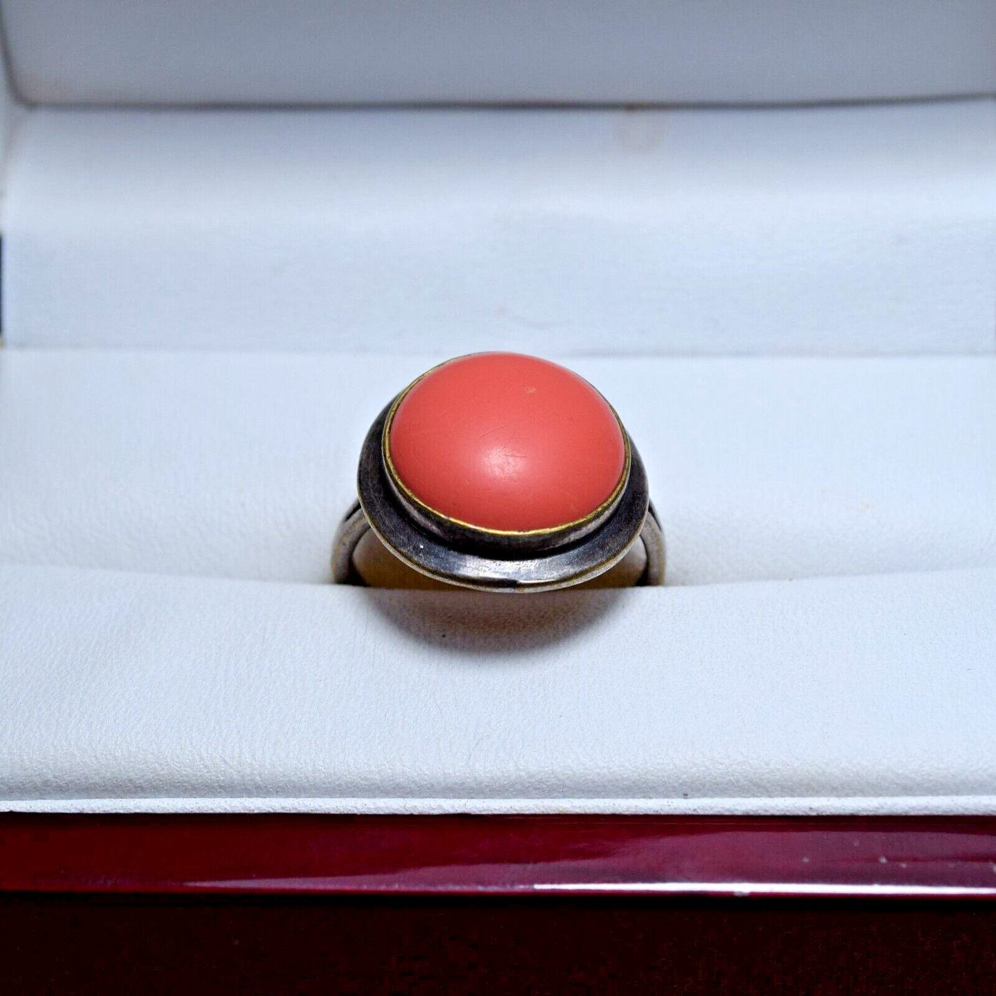 Soviet Bijouterie Ring With Coral Beautiful Ring Size 8.25 Weigt 4.08g Antique