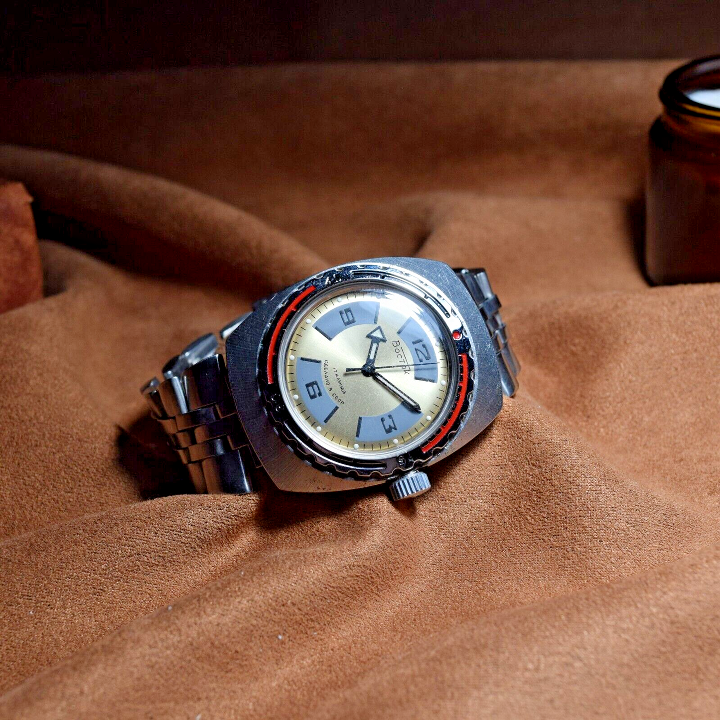 Soviet Wristwatch VOSTOK AMPHIBIAN Diver 200M VINTAGE WATCH Gold Dial USSR Watch