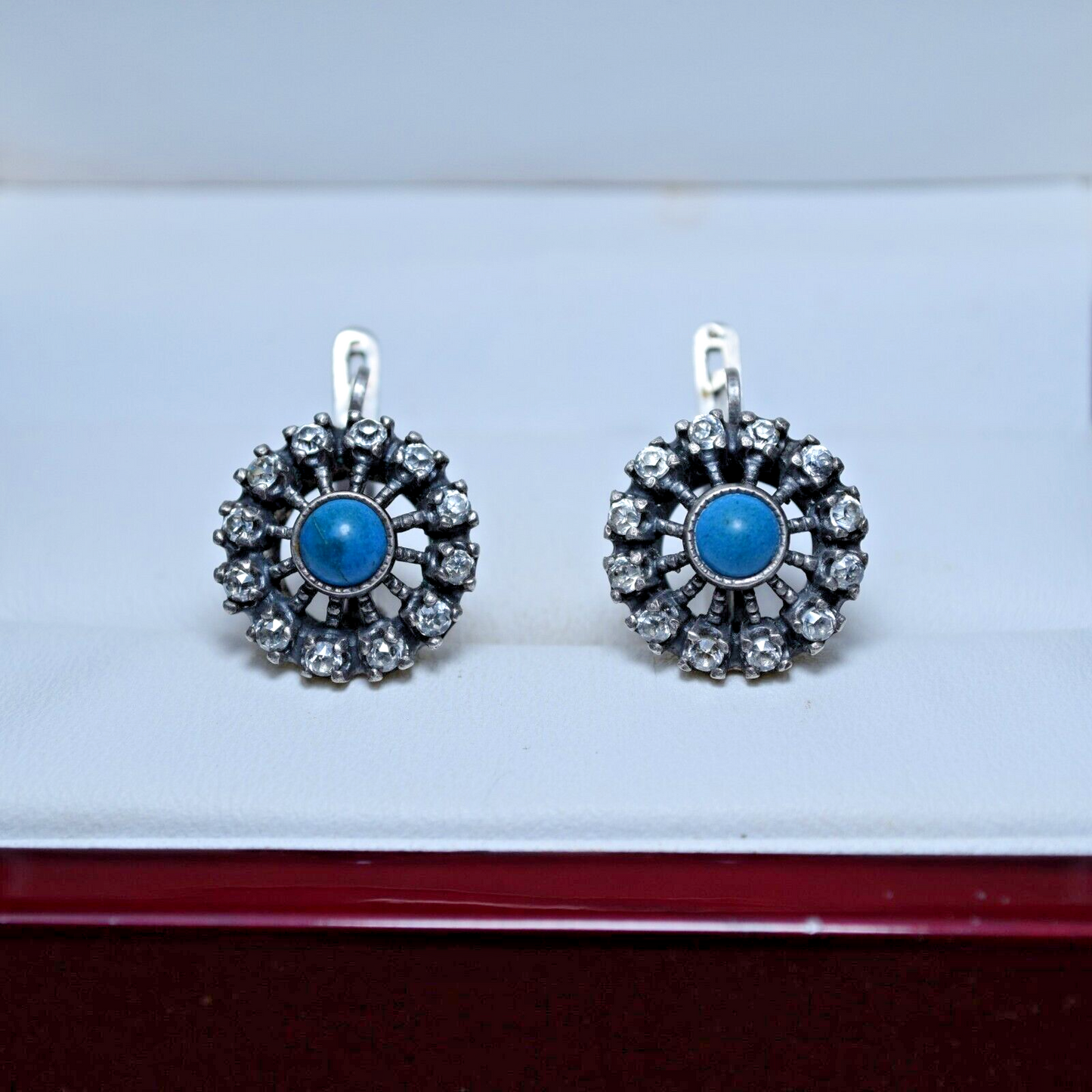 RARE Soviet Silver EARRINGS 925 With Turquoise Weigt 7.39g Antique USSR EARRINGS