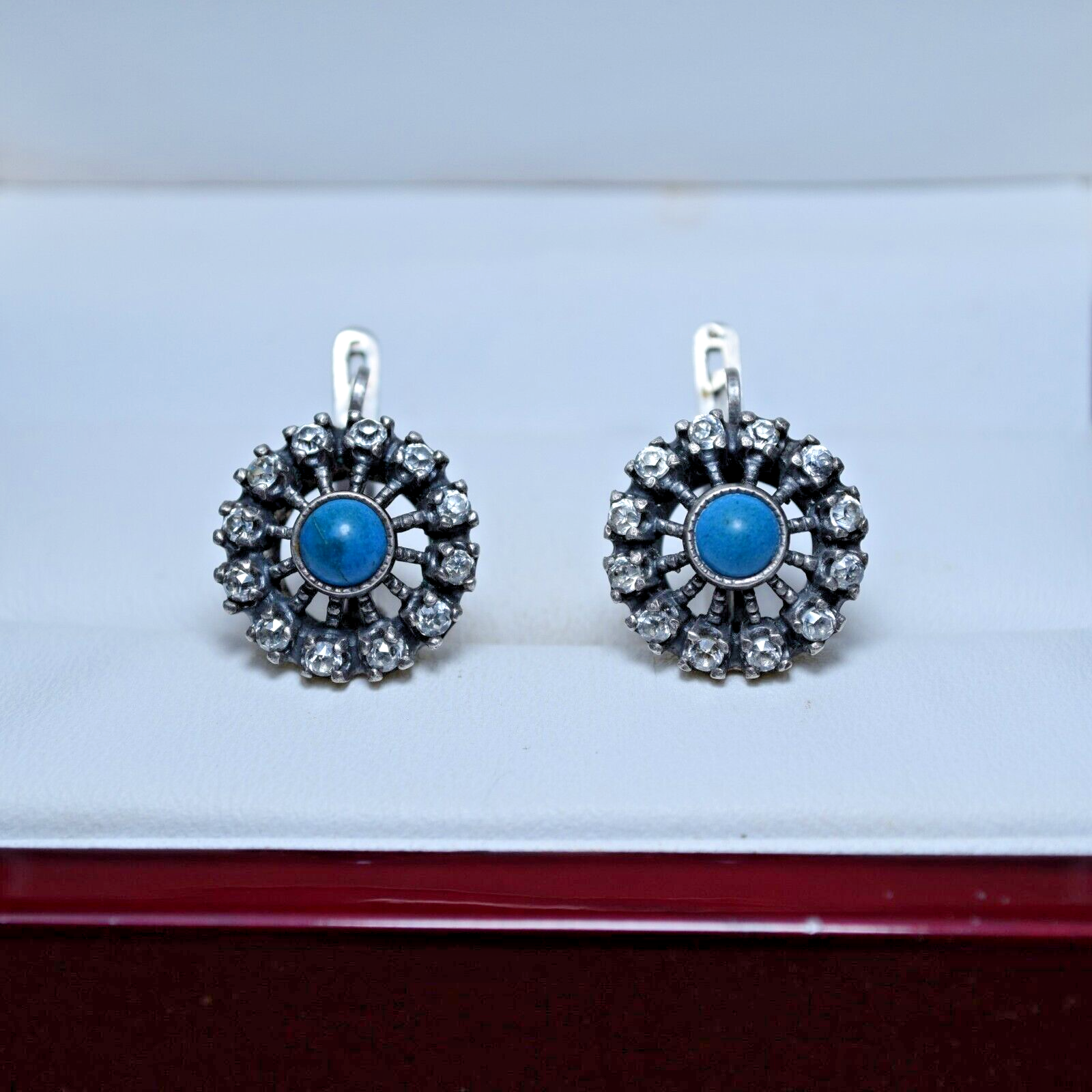 RARE Soviet Silver EARRINGS 925 With Turquoise Weigt 7.39g Antique USSR EARRINGS