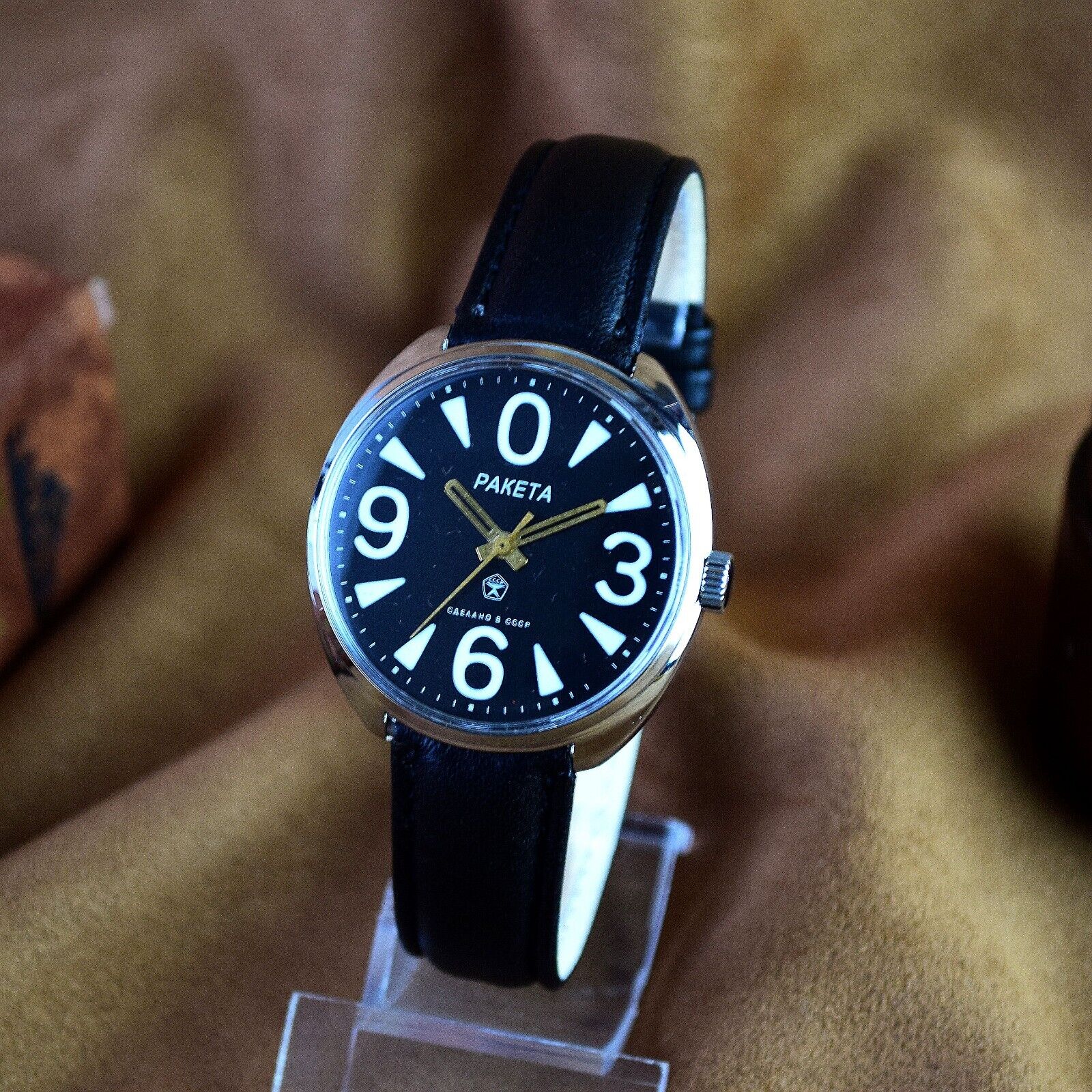Vintage Wristwatch Raketa BIG ZERO Soviet USSR Watch Montre Homme Black Dial