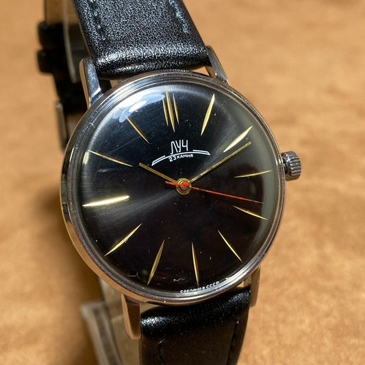 Vintage Soviet Watch Luch 2209 Vintage Ultra Slim Black Soviet Watch 23 Jewels
