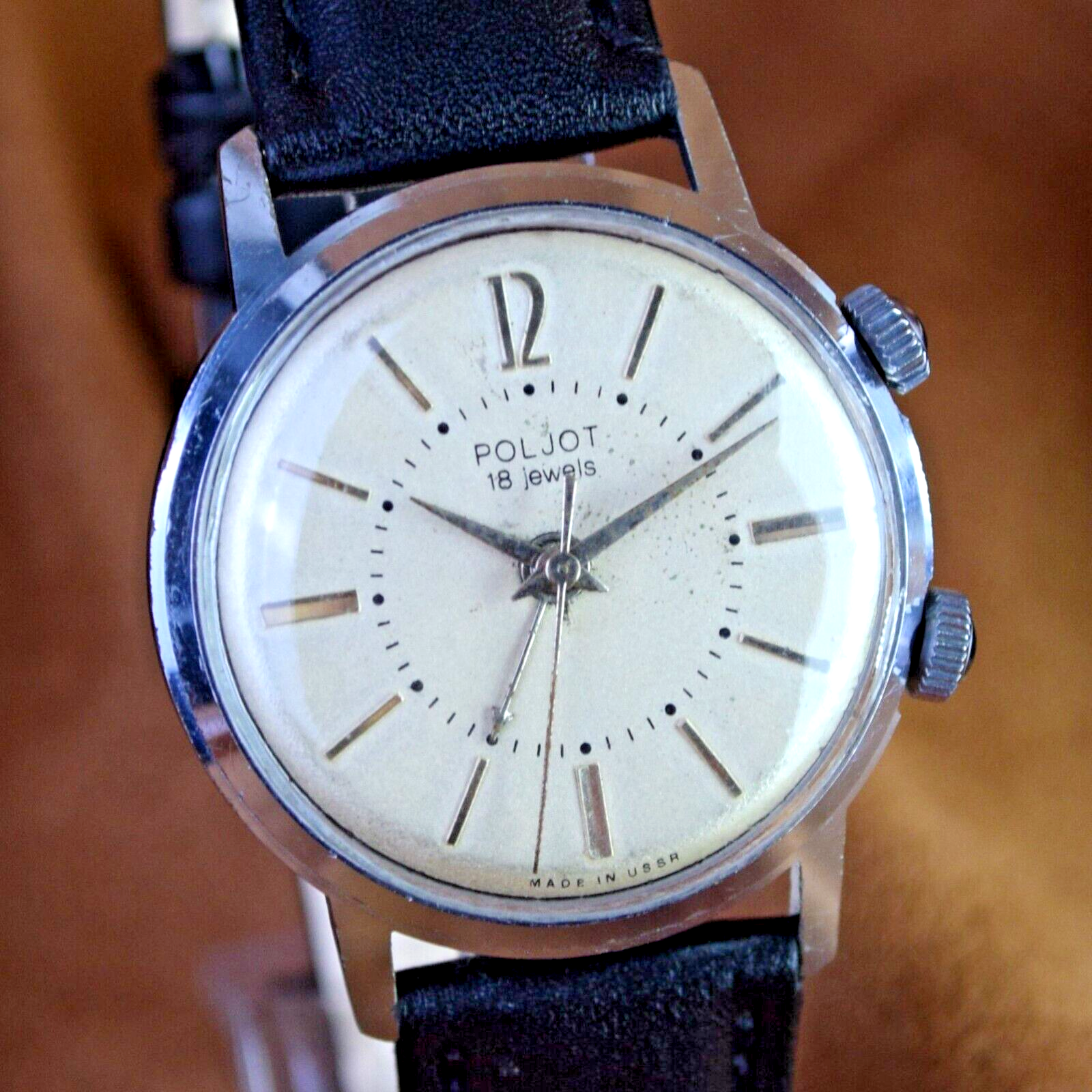 Soviet Wristwatch POLJOT Alarm Signal Vintage Russian USSR Mechanical Mens Watch