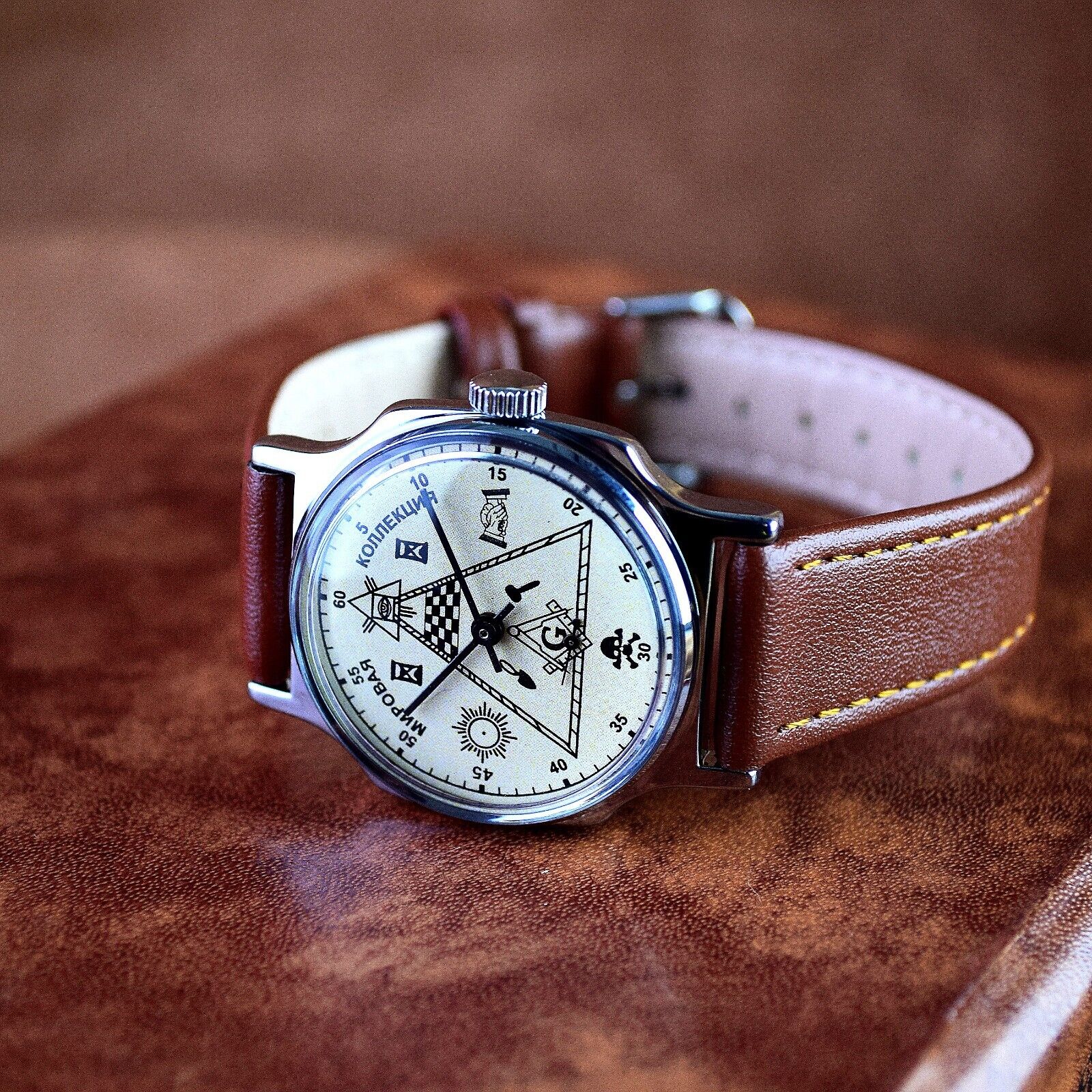 Soviet Wristwatch Pobeda Masonic Style Vintage Mens Soviet Military Wristwatch