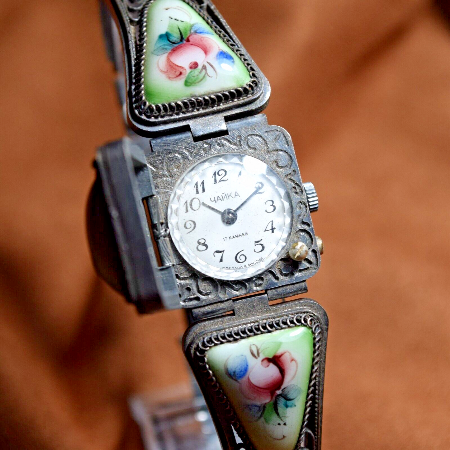 Vintage Ladies Watch CHAIKA HAND PAINTED PORCELAIN FLOWERS Women's Watch Chaika