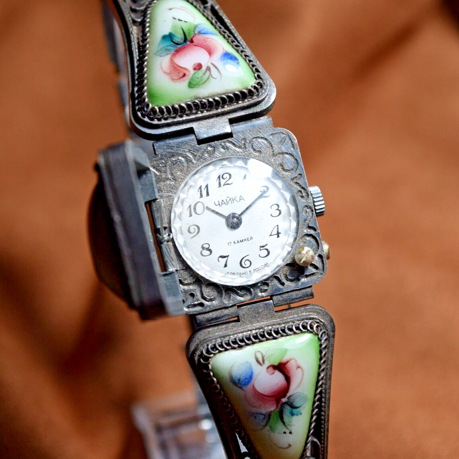 Vintage Ladies Watch CHAIKA HAND PAINTED PORCELAIN FLOWERS Women's Watch Chaika