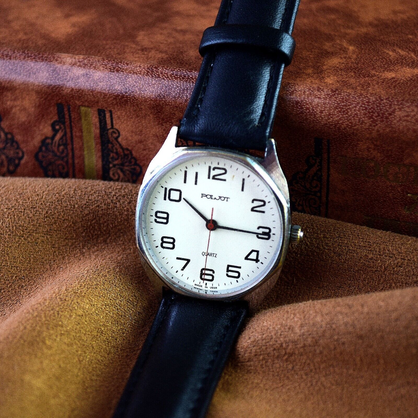 Soviet Vintage Wristwatch POLJOT Quartz Mens Watch White Dial USSR Vintage