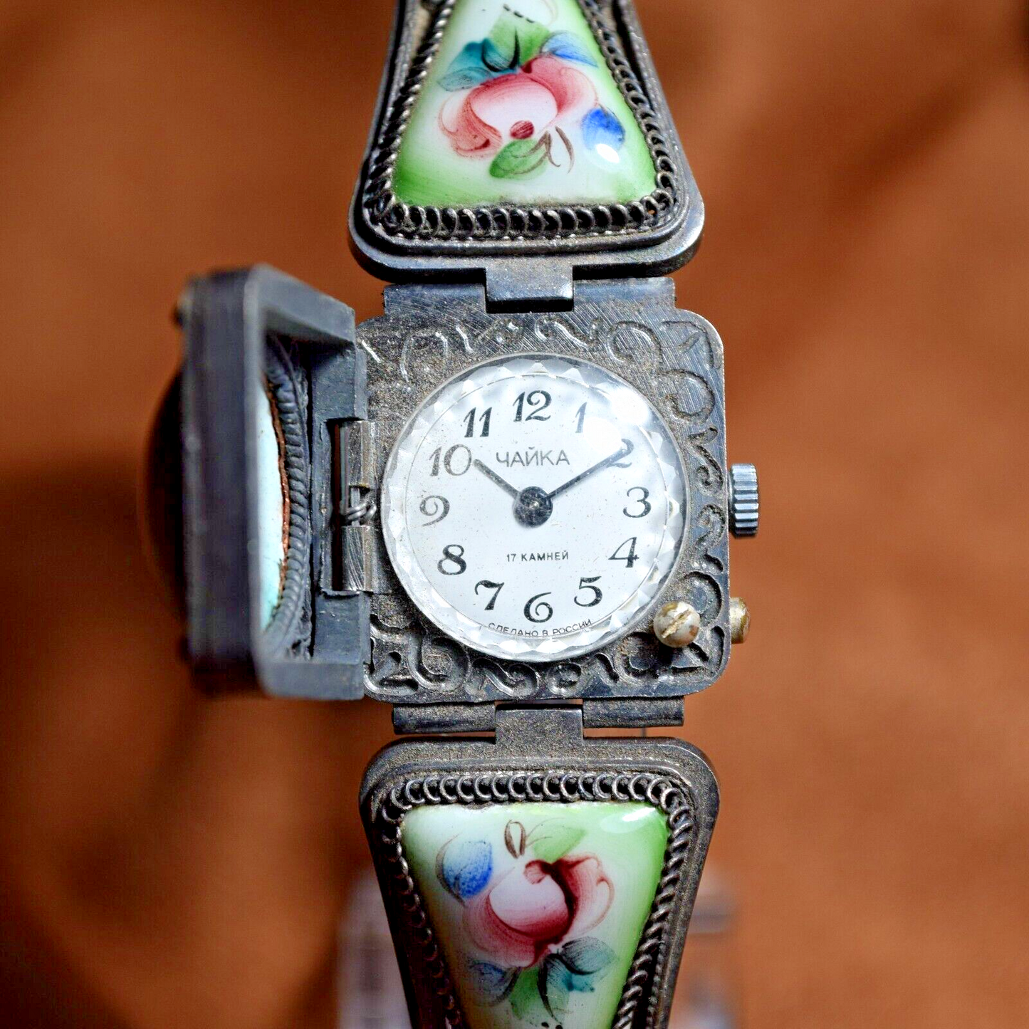 Vintage Ladies Watch CHAIKA HAND PAINTED PORCELAIN FLOWERS Women's Watch Chaika