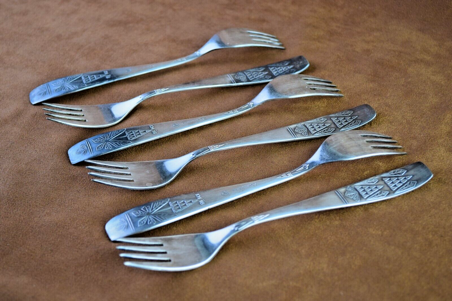 Soviet Set of 6 Vintage Table Forks Silver Plated Melchior Kiev Сhestnut UKRAINE