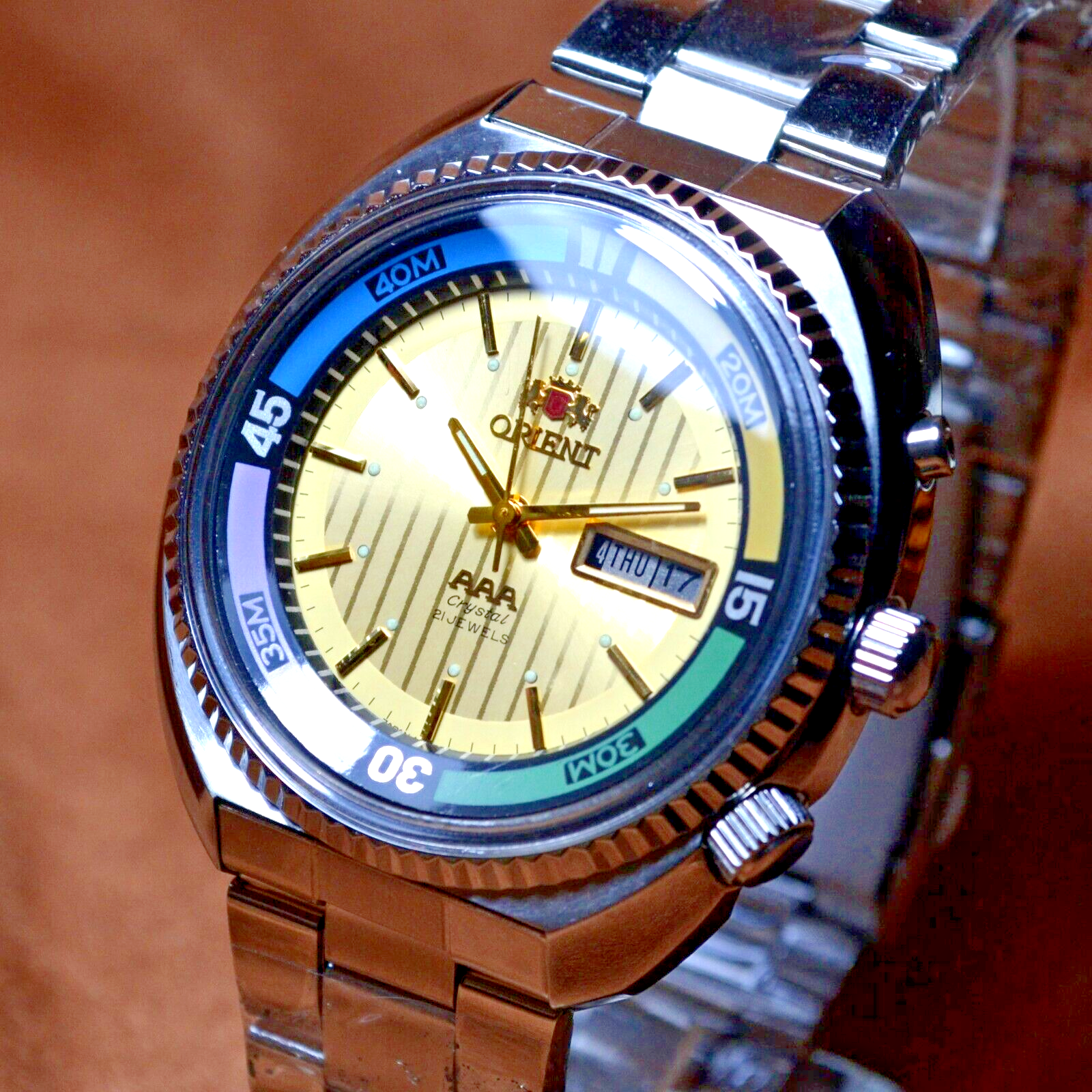 Watch Orient KING DIVER Automatic watch KD 21 JEWELS Original Japan Gold Dial