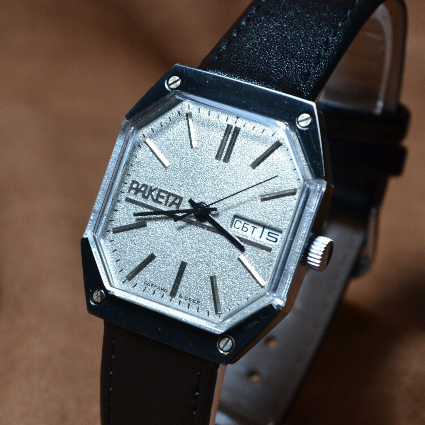 Soviet Raketa 2628N Star Wars Original Vintage Wristwatch USSR 19 Jewels COFFIN
