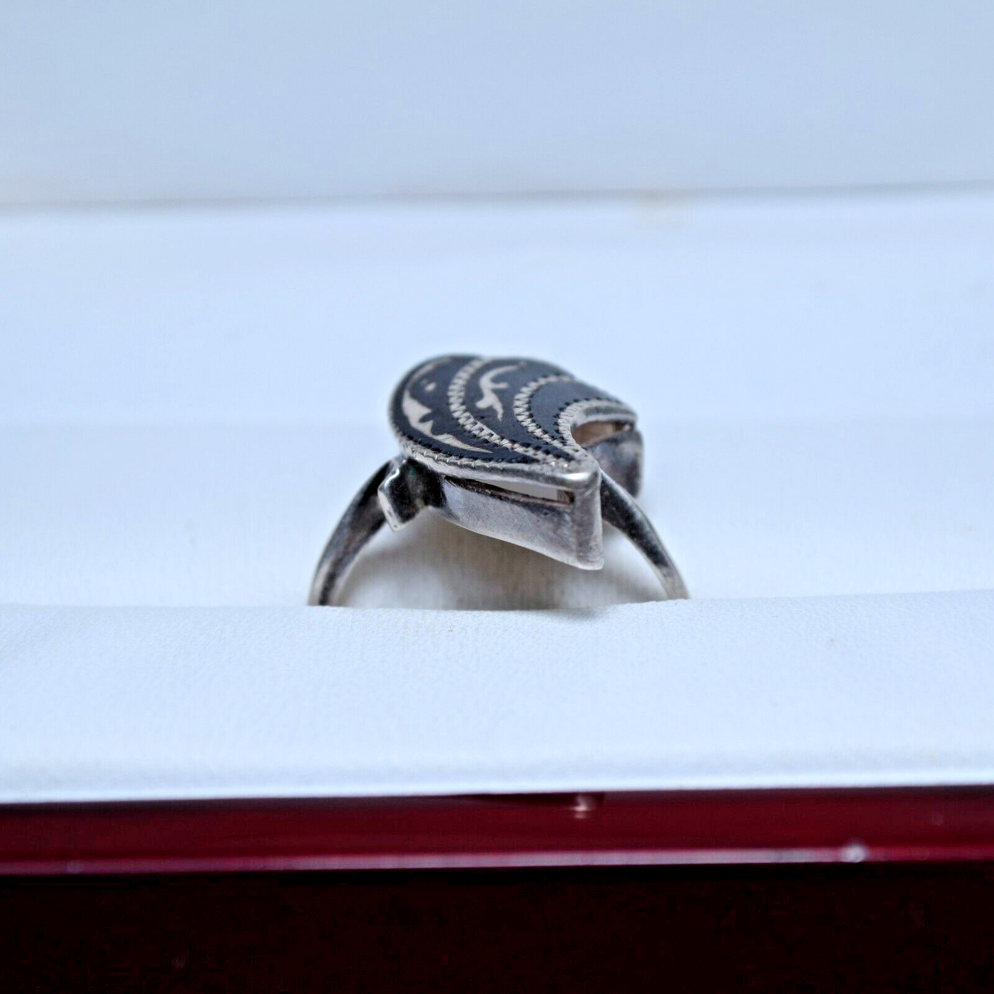 Soviet Silver Woman's Ring Kubachi Niello 925 Size 8 Weight 3.72 USSR Ring