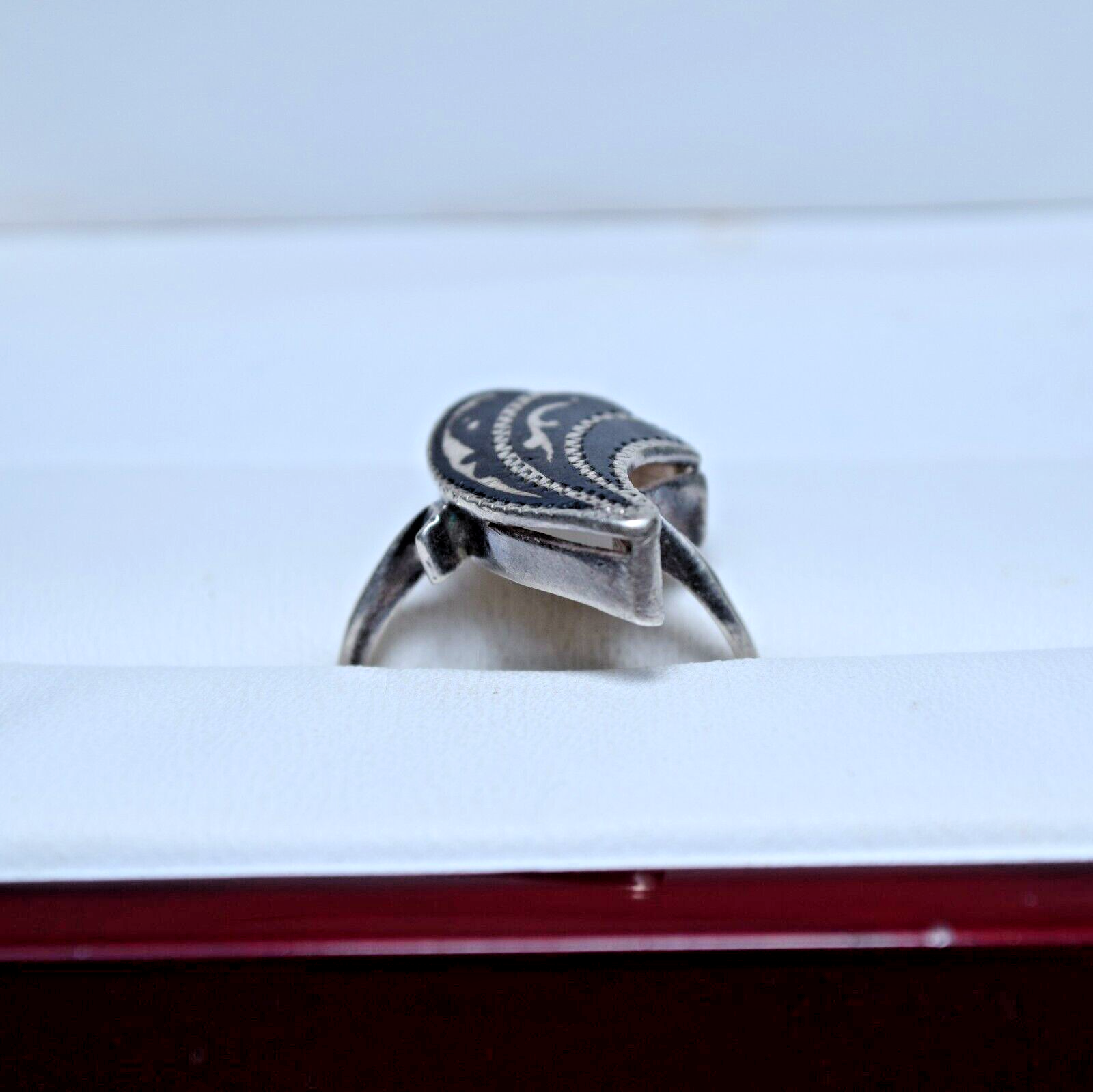 Soviet Silver Woman's Ring Kubachi Niello 925 Size 8 Weight 3.72 USSR Ring