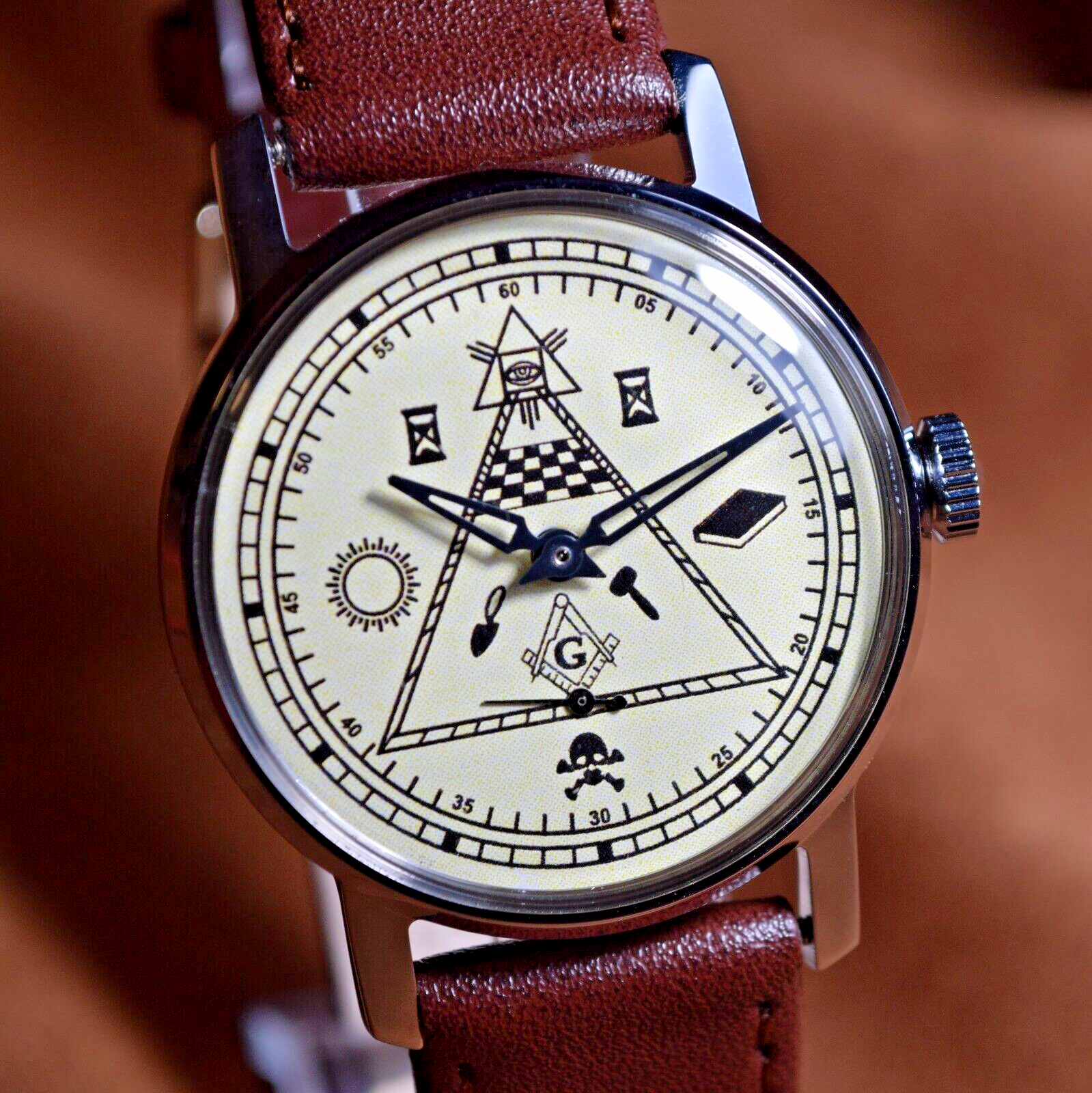 Soviet Wristwatch Pobeda Masonic Style Vintage ZIM Mens Soviet Military Watch