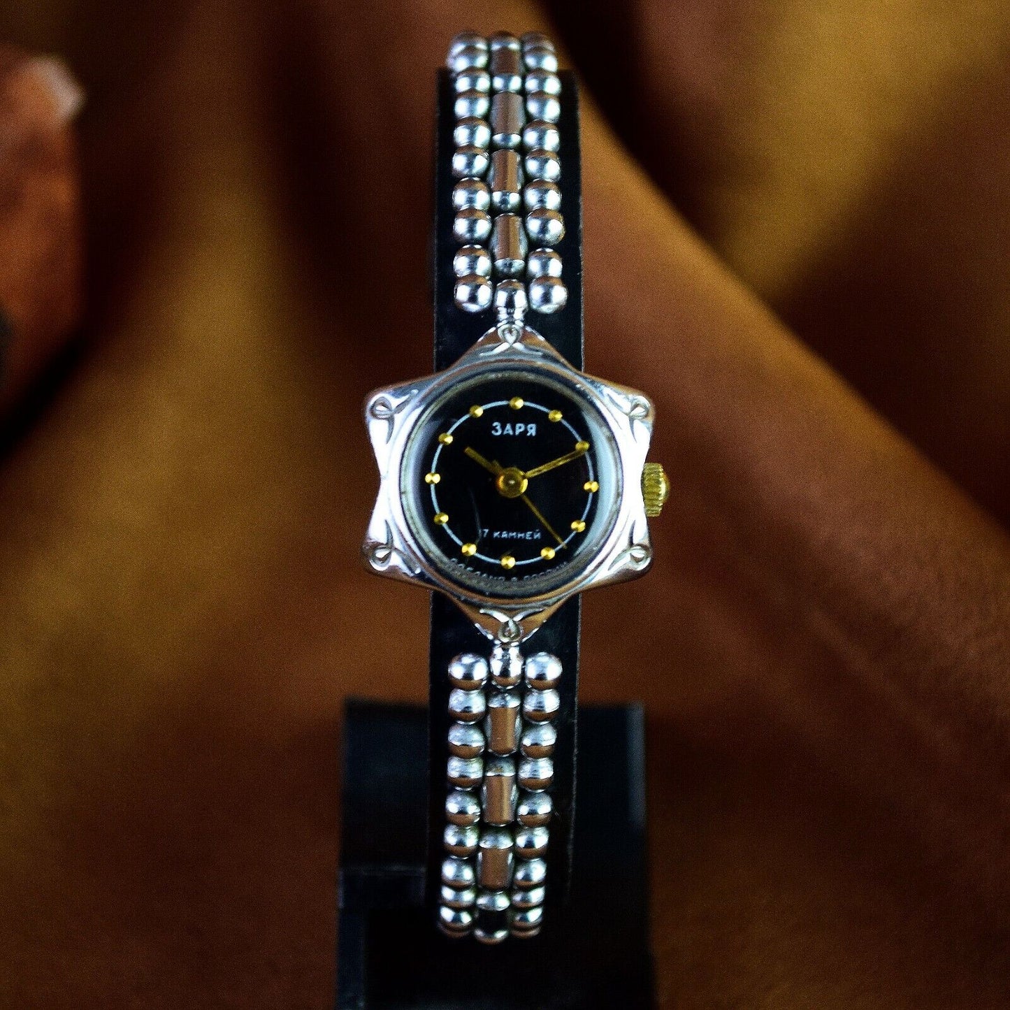 RARE Soviet Watch Womens ZARIA Vintage Ladies Mechanical Watch Zaria Black Dial