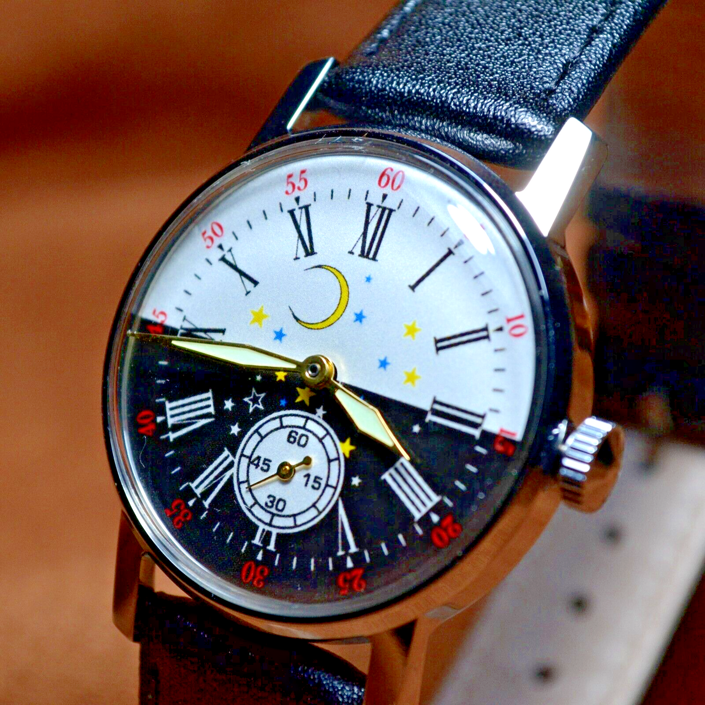 Soviet Wristwatch Pobeda Day Night Vintage ZIM Mens Soviet Military Wristwatch