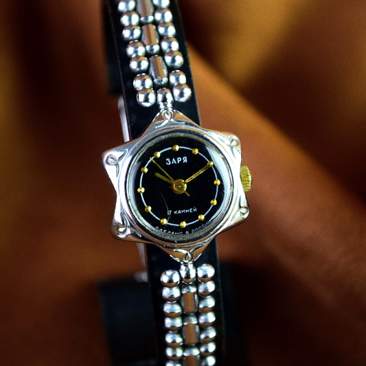 RARE Soviet Watch Womens ZARIA Vintage Ladies Mechanical Watch Zaria Black Dial
