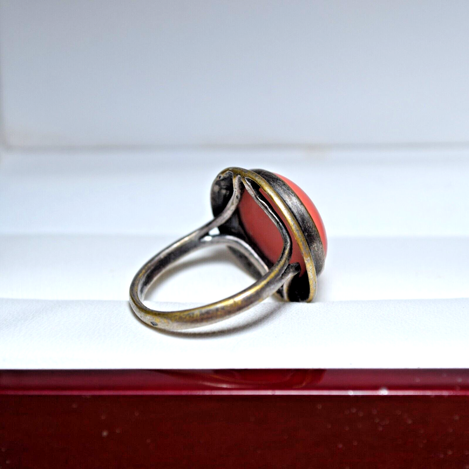 Soviet Bijouterie Ring With Coral Beautiful Ring Size 8.25 Weigt 4.08g Antique