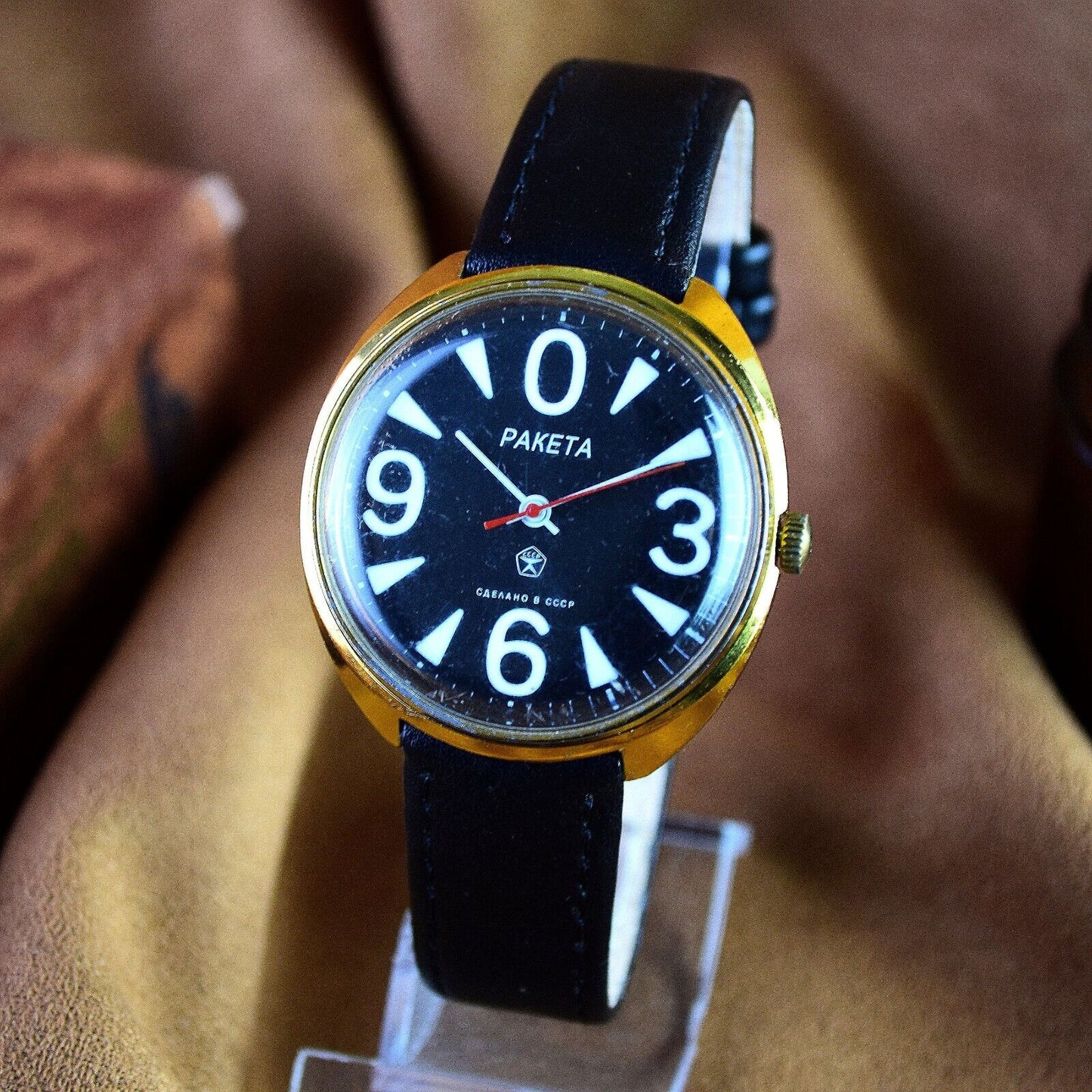 Soviet Vintage Watch Raketa BIG ZERO Soviet USSR Mens Wristwatch Black Dial USSR