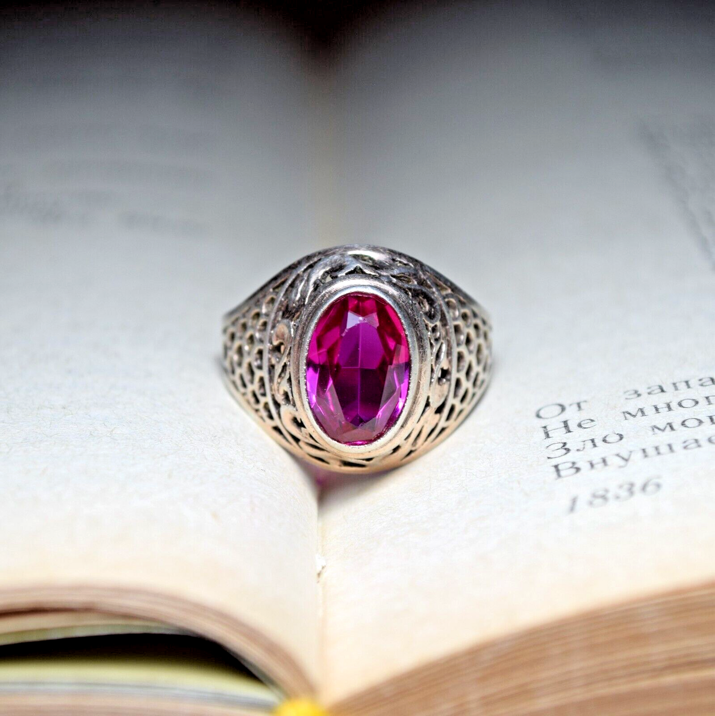 Soviet Silver Ring With Ruby Beautiful Ring Size 9.5 Weigt 5.55 g Antique Ring 